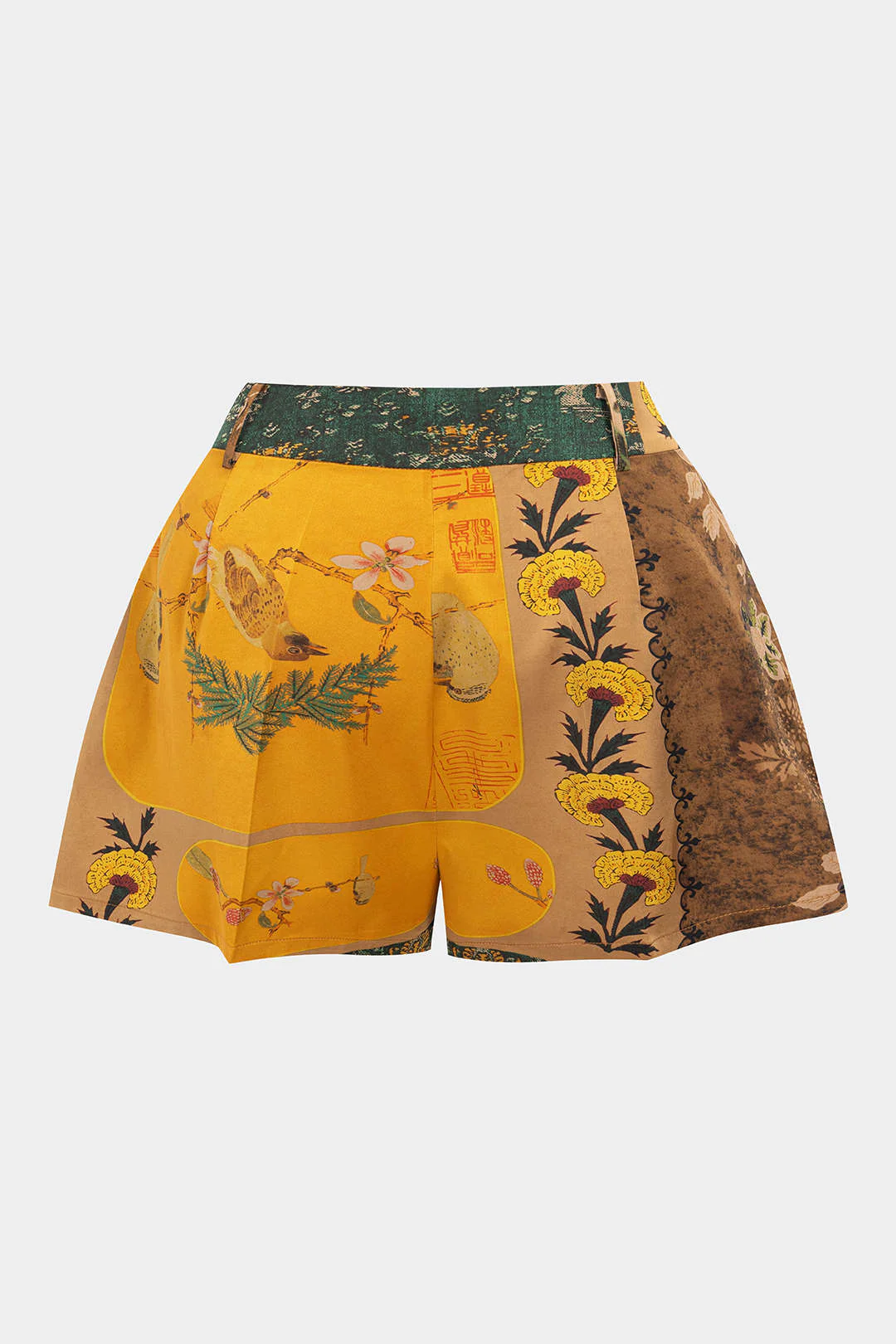 Plus Size Bohemian Print High Waist Zipper Shorts - Image 2