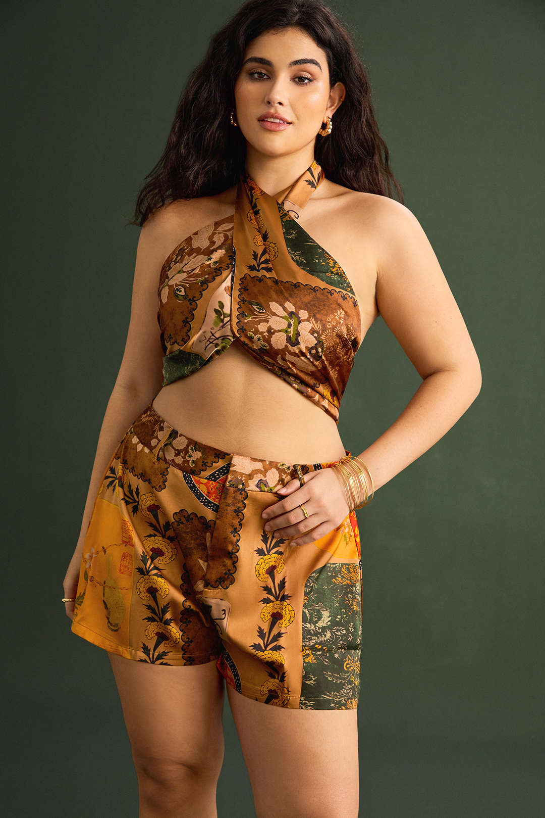 Plus Size Bohemian Print High Waist Zipper Shorts - Image 6