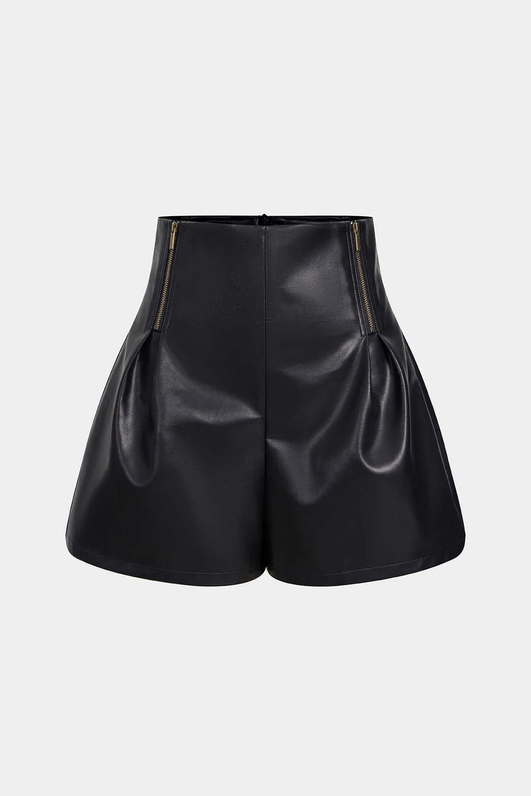 Faux Leather Ruched Zipper Shorts