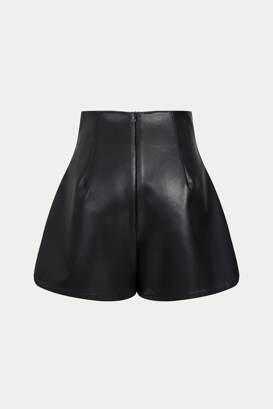 Faux Leather Ruched Zipper Shorts - Image 2