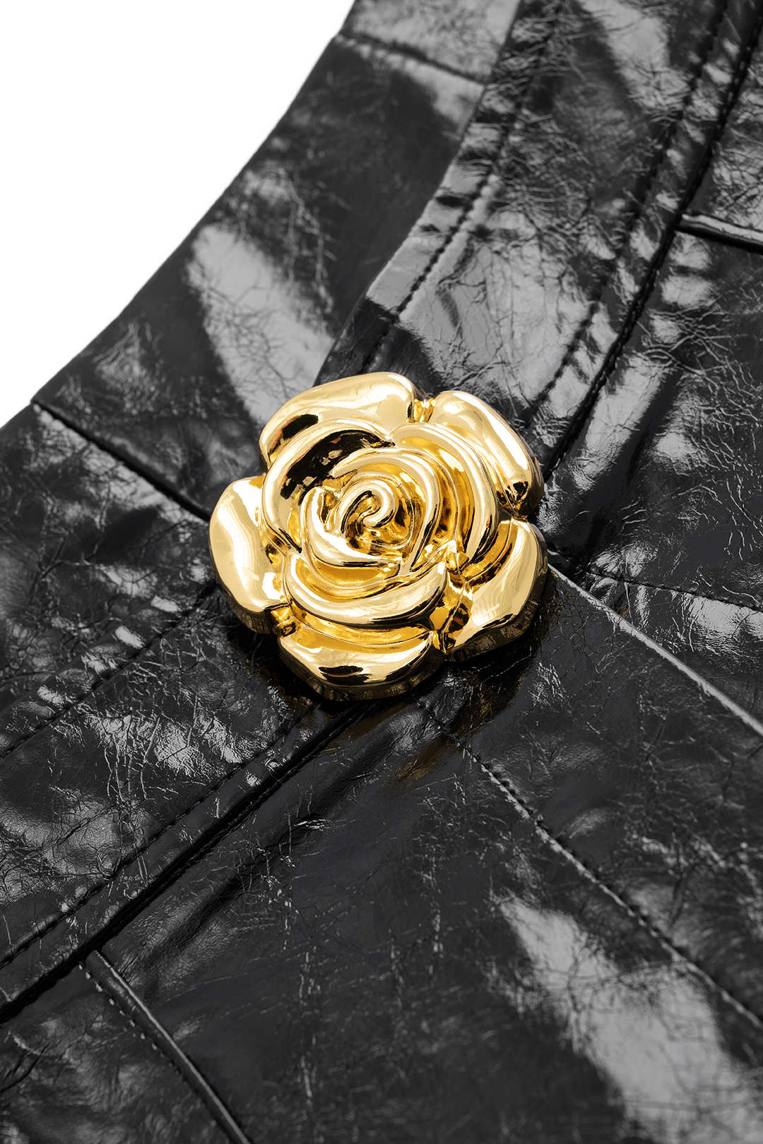 Faux Leather Metallic Decor Zipper Shorts - Image 3