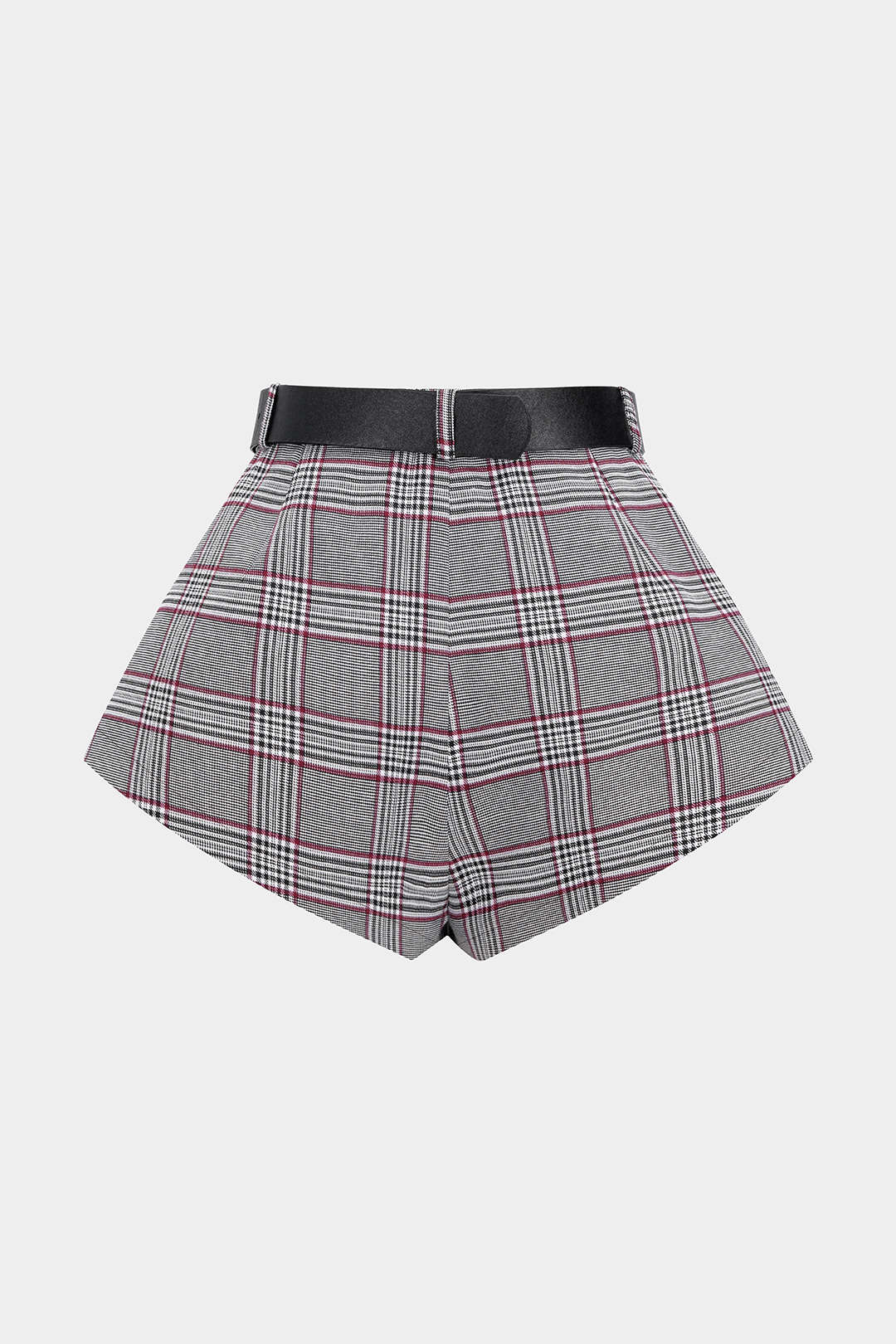 Plaid Print Belted Zipper Shorts - Image 2