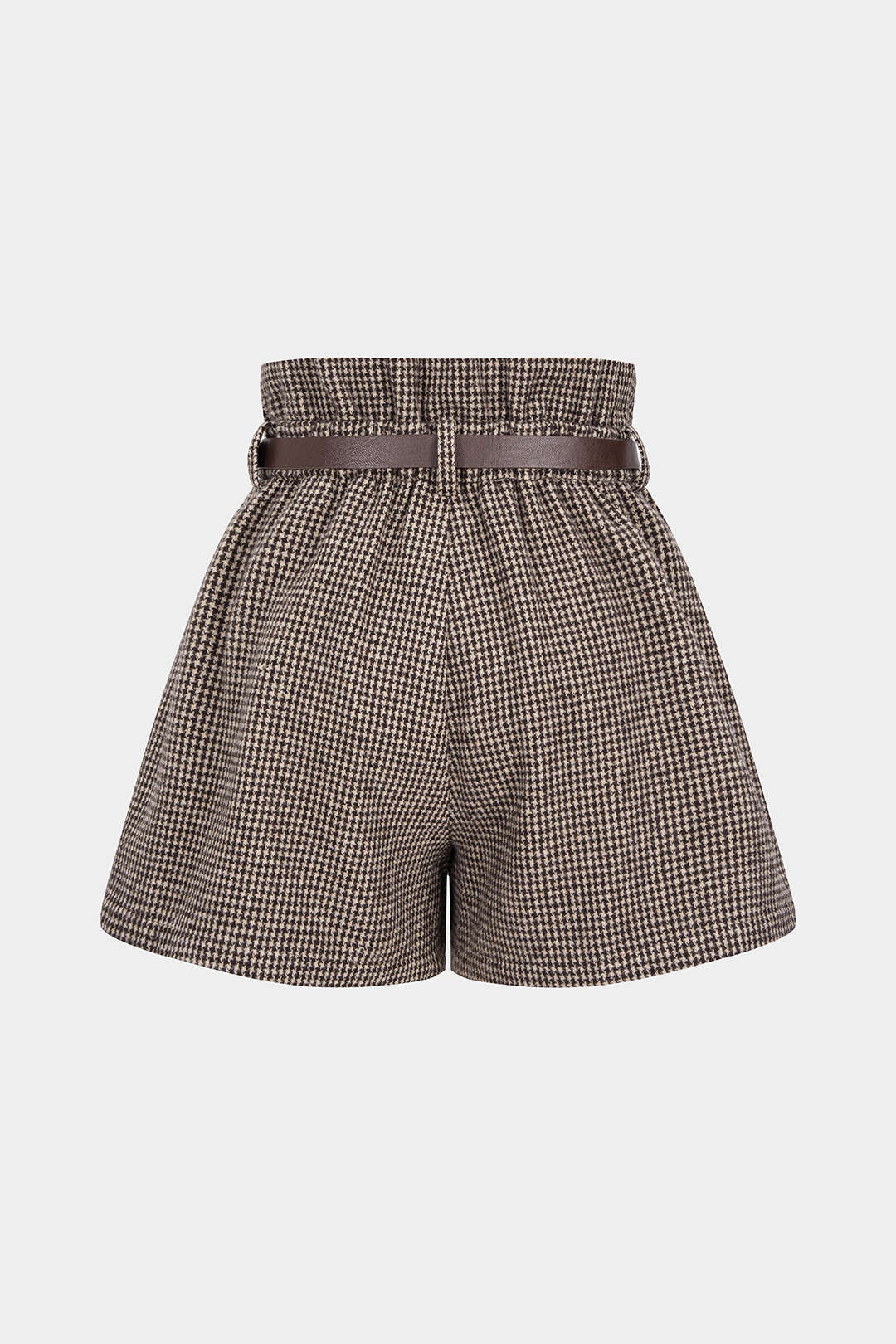 Plaid Print Woolen Belted Pleated Shorts - Image 2