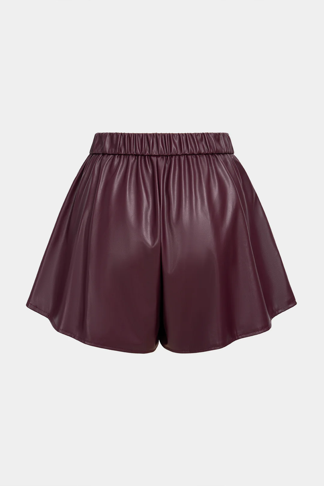 Solid Faux Leather Ruched Shorts - Image 2