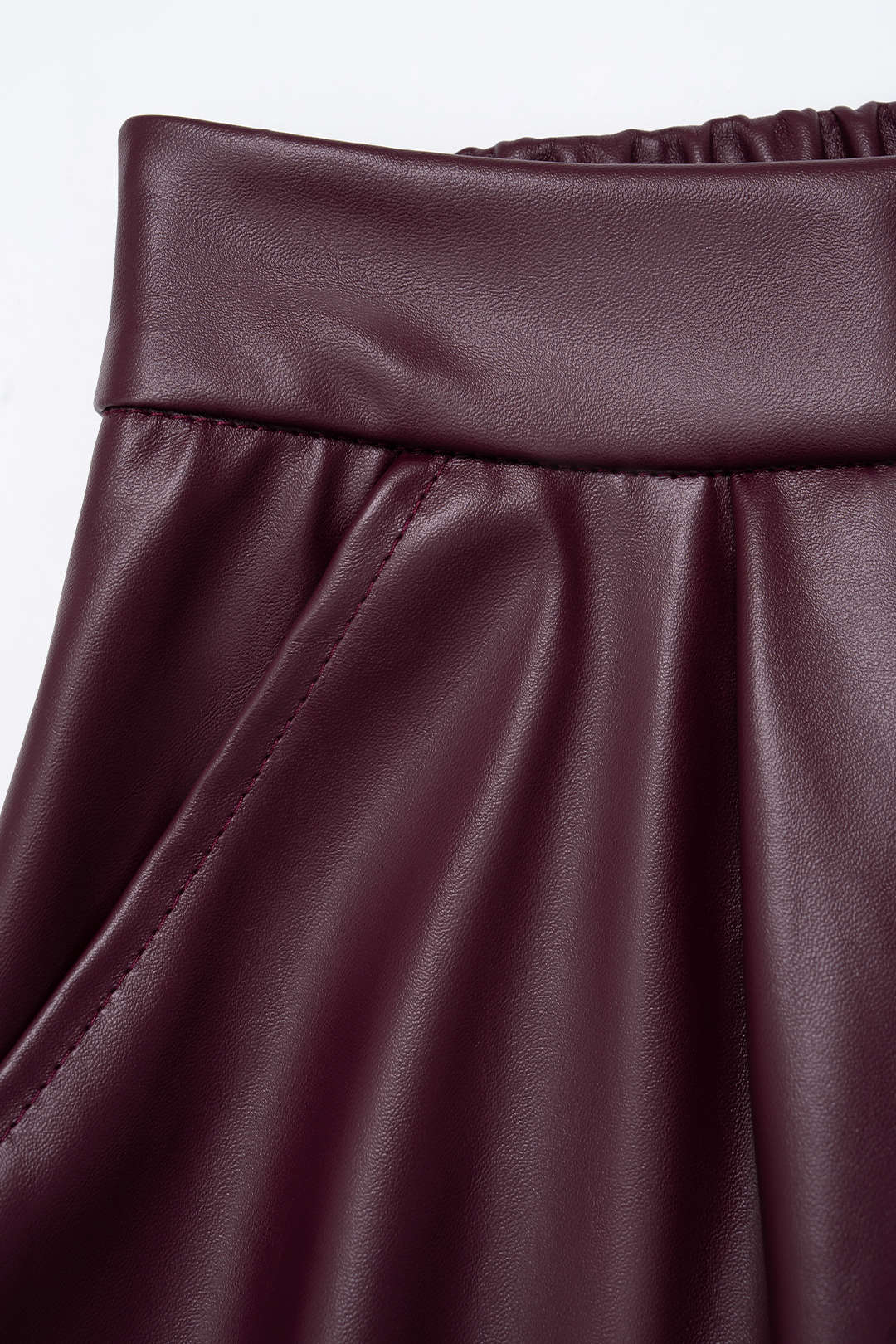Solid Faux Leather Ruched Shorts - Image 3