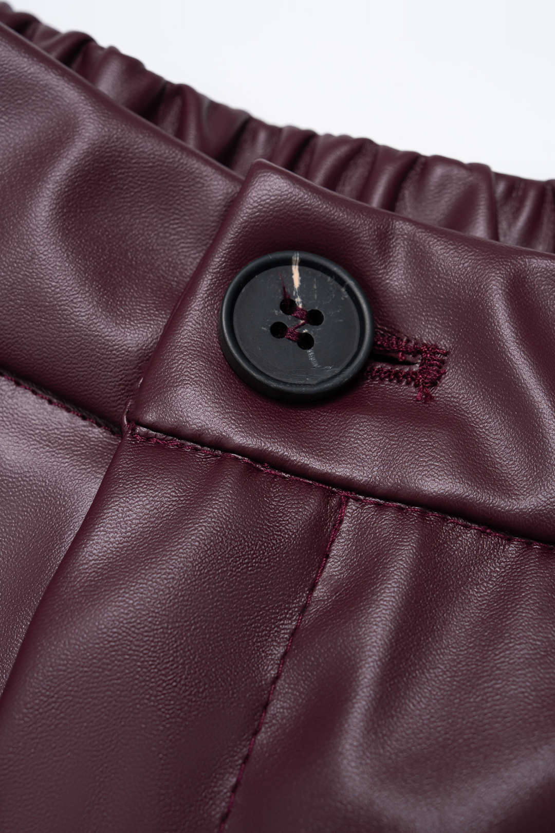 Solid Faux Leather Ruched Shorts - Image 4