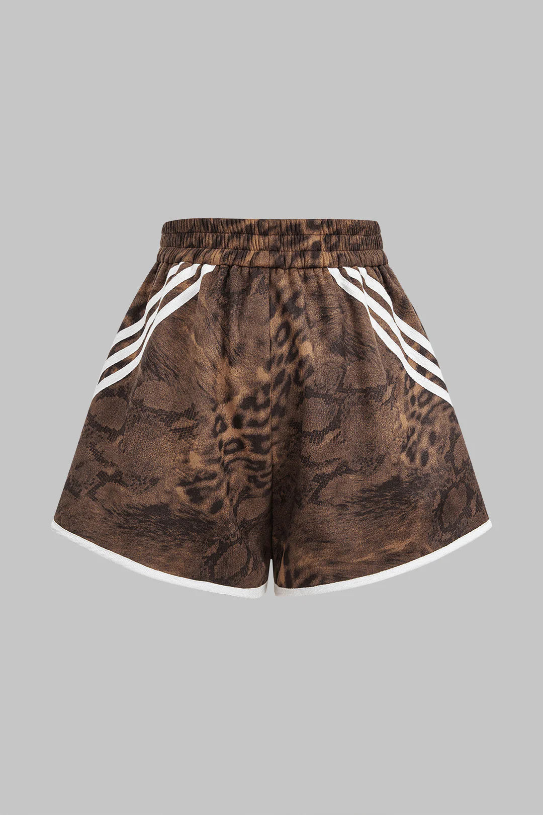 Leopard Print Stripes Shirred Waistband High Waist Shorts - Image 2