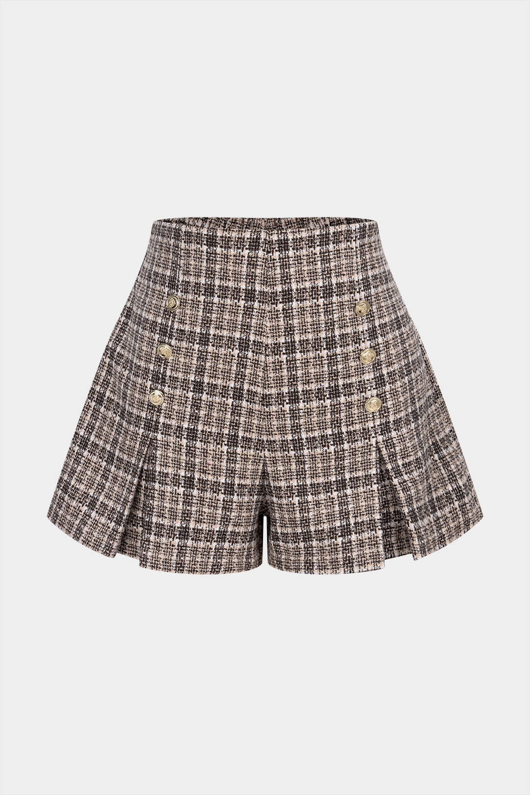 Plaid Print Button High Waist Shorts