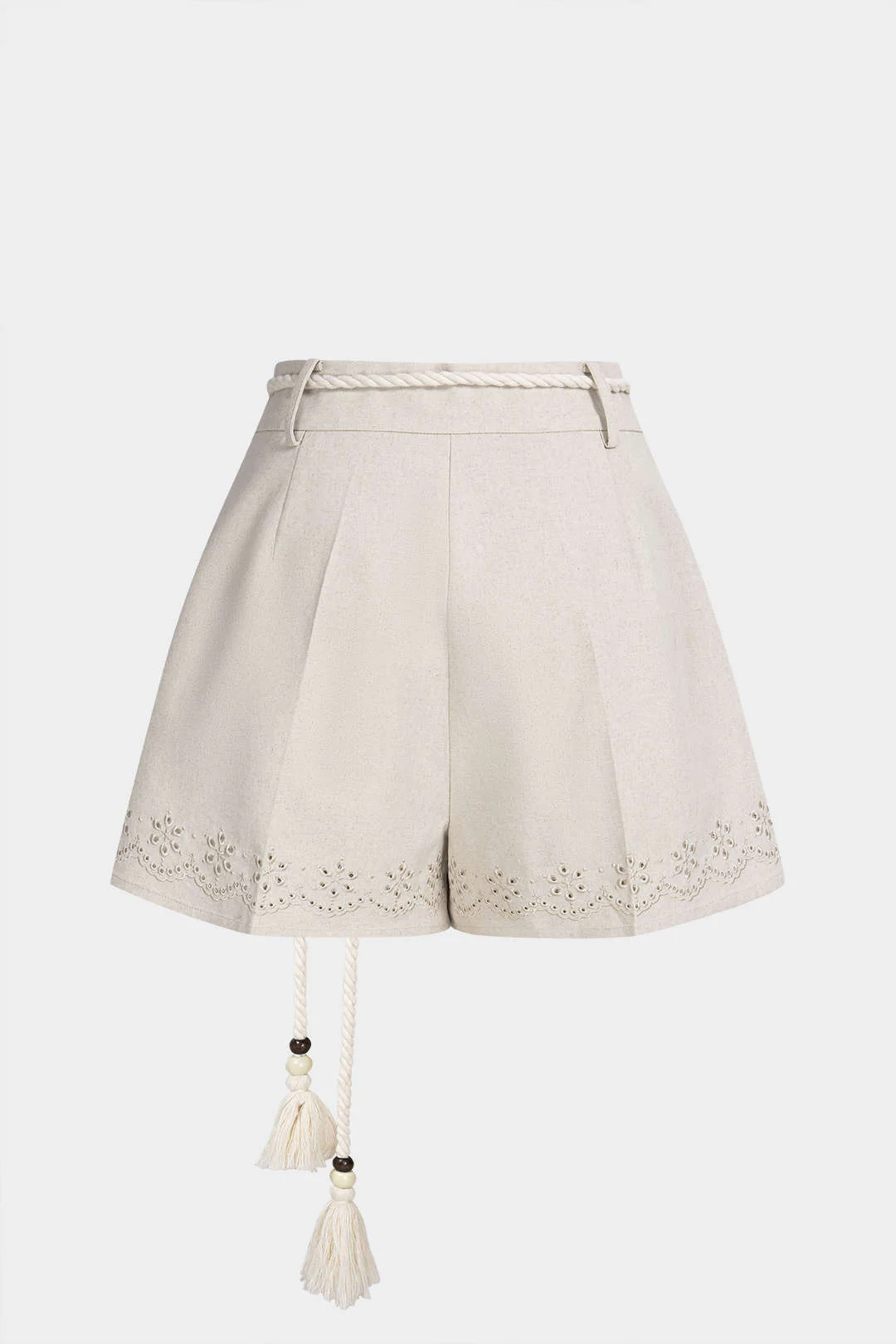 Linen Embroidery Belted Wide Leg Shorts - Image 2