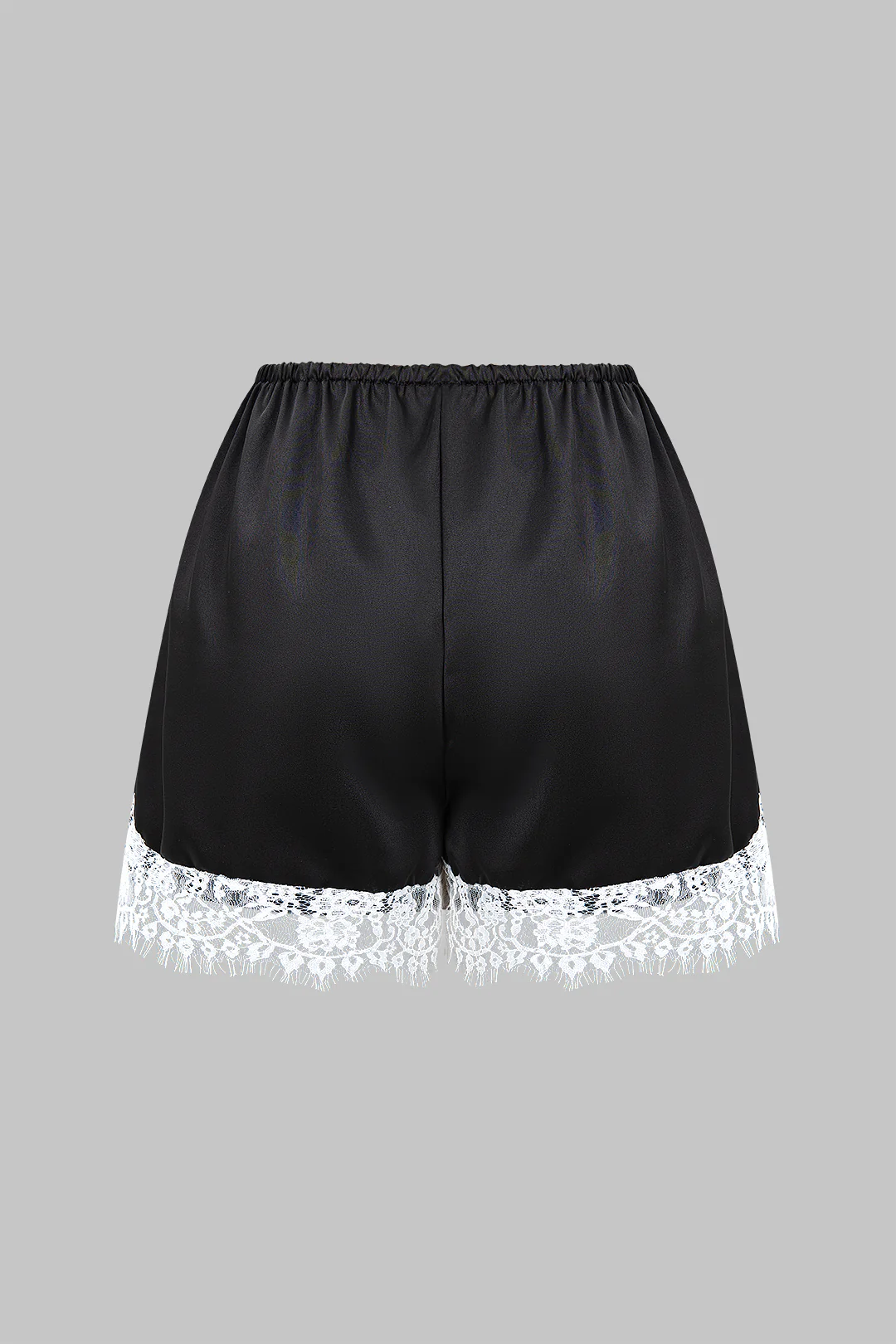Satin Patchwork Lace Trim Shirred Waistband Shorts - Image 2