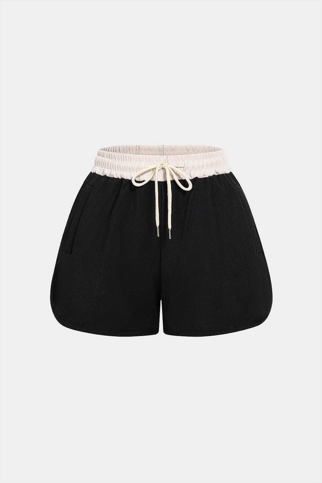 Contrast Pocket Drawstring Shirred Waistband Shorts