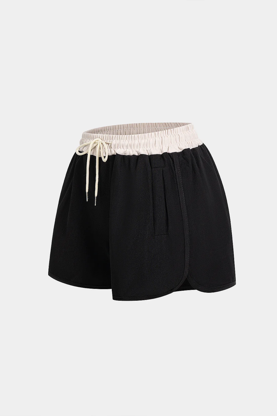 Contrast Pocket Drawstring Shirred Waistband Shorts - Image 3