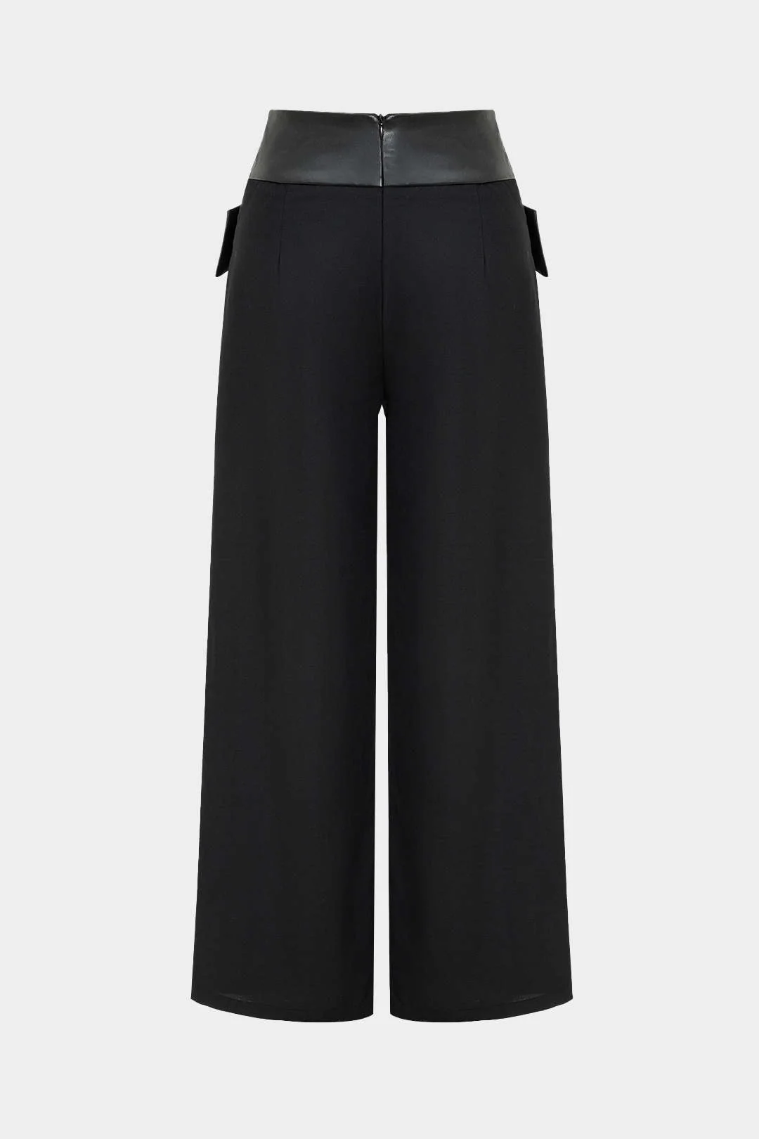Solid Faux Leather Patchwork High Waist Crossed Pocket Trousers - Image 2