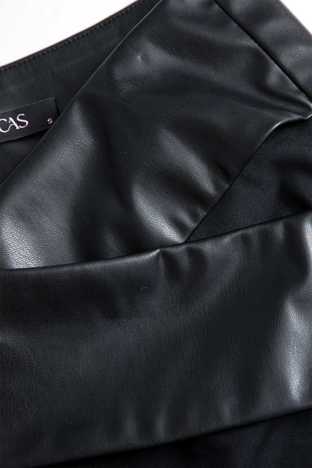 Solid Faux Leather Patchwork High Waist Crossed Pocket Trousers - Image 3
