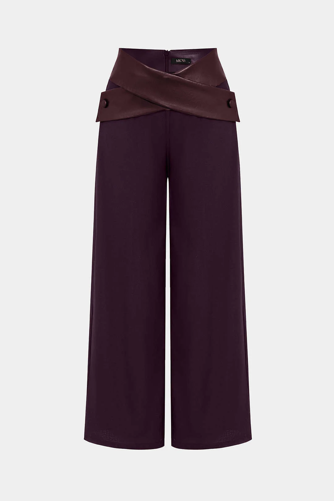 Solid Faux Leather Patchwork High Waist Crossed Pocket Trousers - Image 5