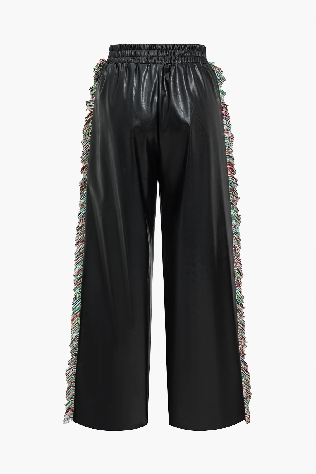 Solid Faux Leather Trousers With Fringe - Image 2