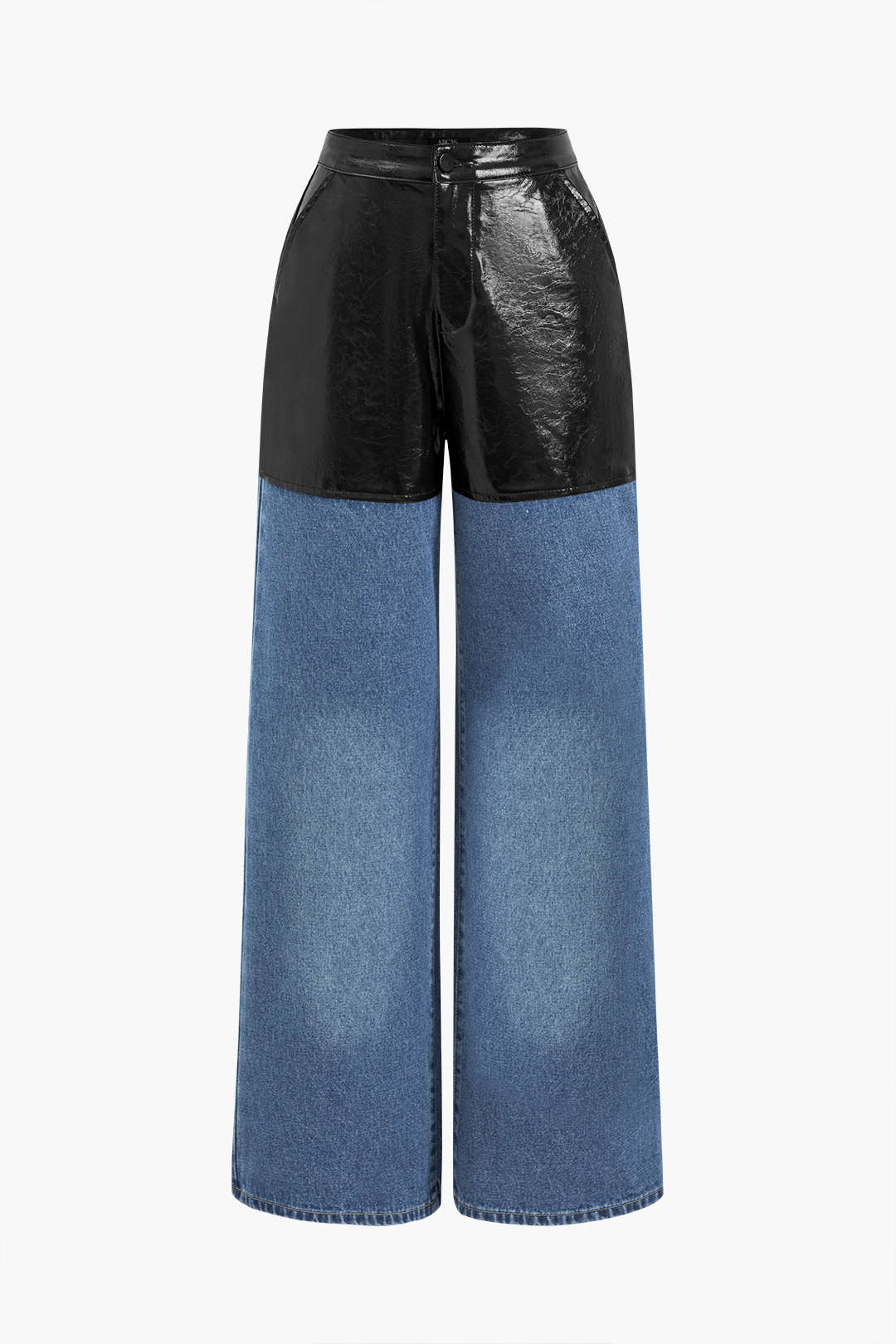 Faux Leather Patchwork Jeans - Image 5