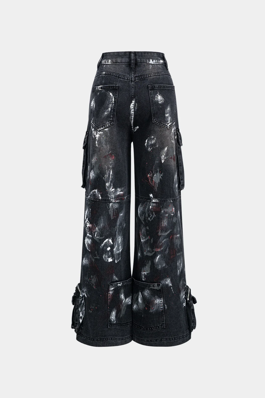 Graffiti Denim Washed Button Pocket Zipper Wide Leg Jeans - Image 6