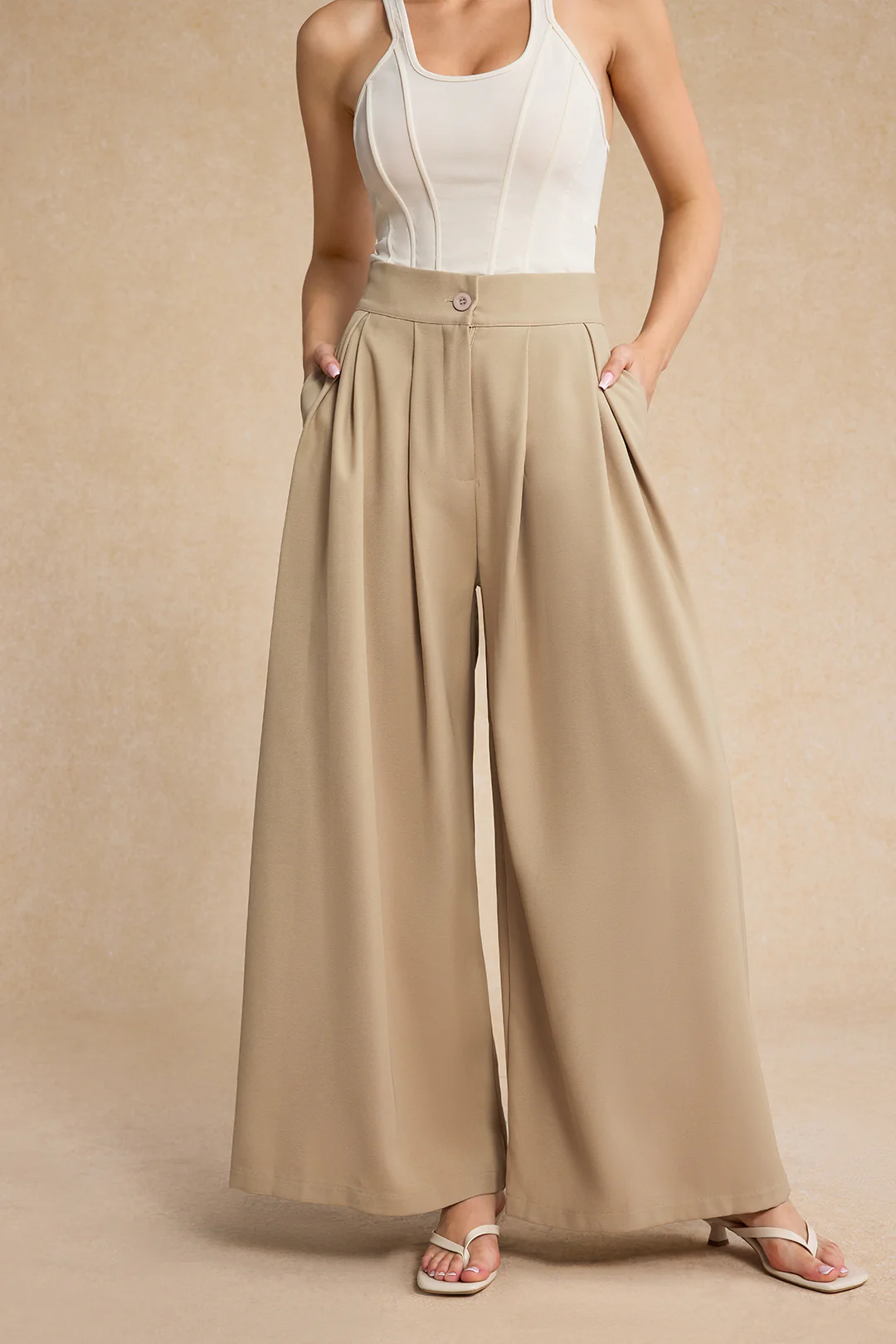 Wide Leg Pleated Trousers - Image 4