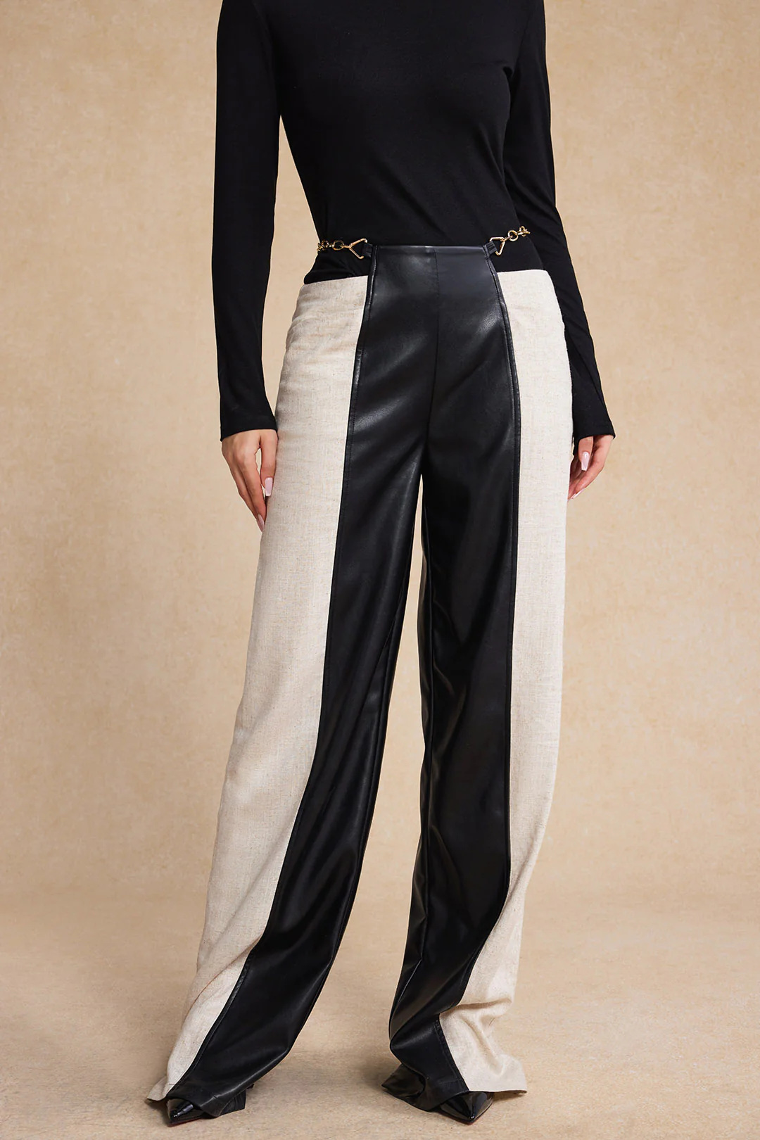 Faux Leather Metallic Patchwork Trousers - Image 7