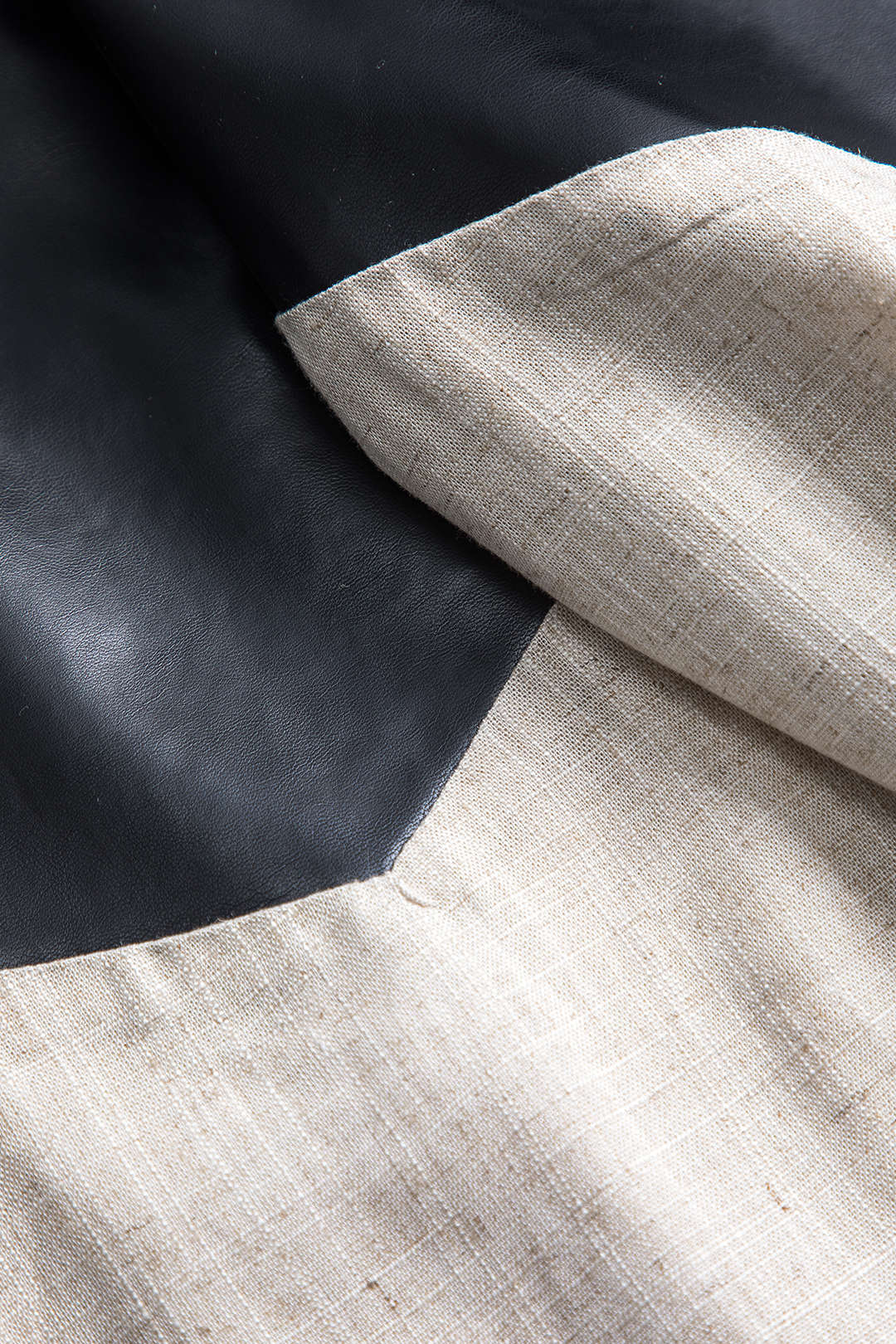 Faux Leather Linen High Waist Patchwork Trousers - Image 5