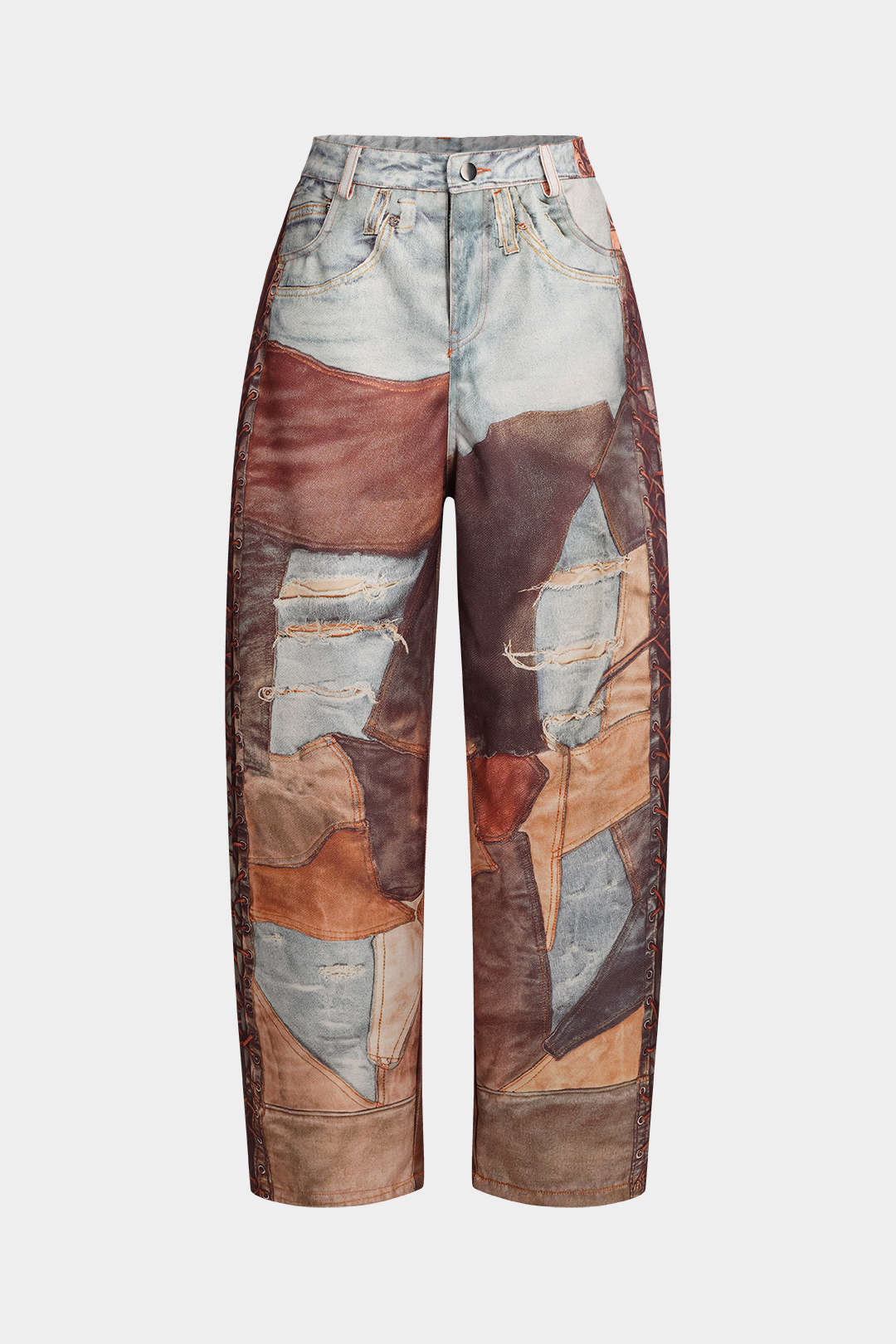 Color Block Button Wide Leg Trousers - Image 2