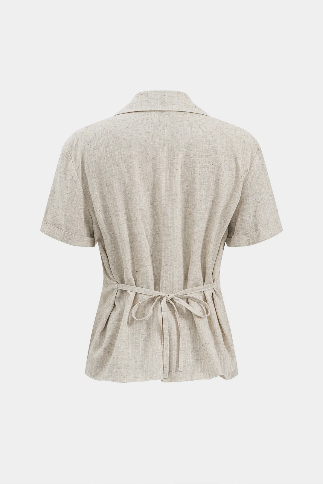 Linen Metallic Button Tie Back Short-Sleeve Shirt - Image 3