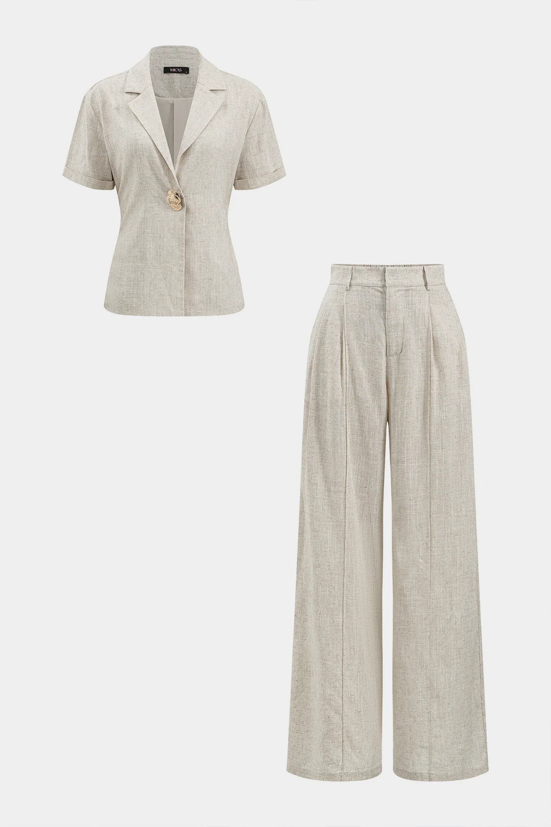 Linen Metallic Button Tie Back Short-Sleeve Shirt - Image 4