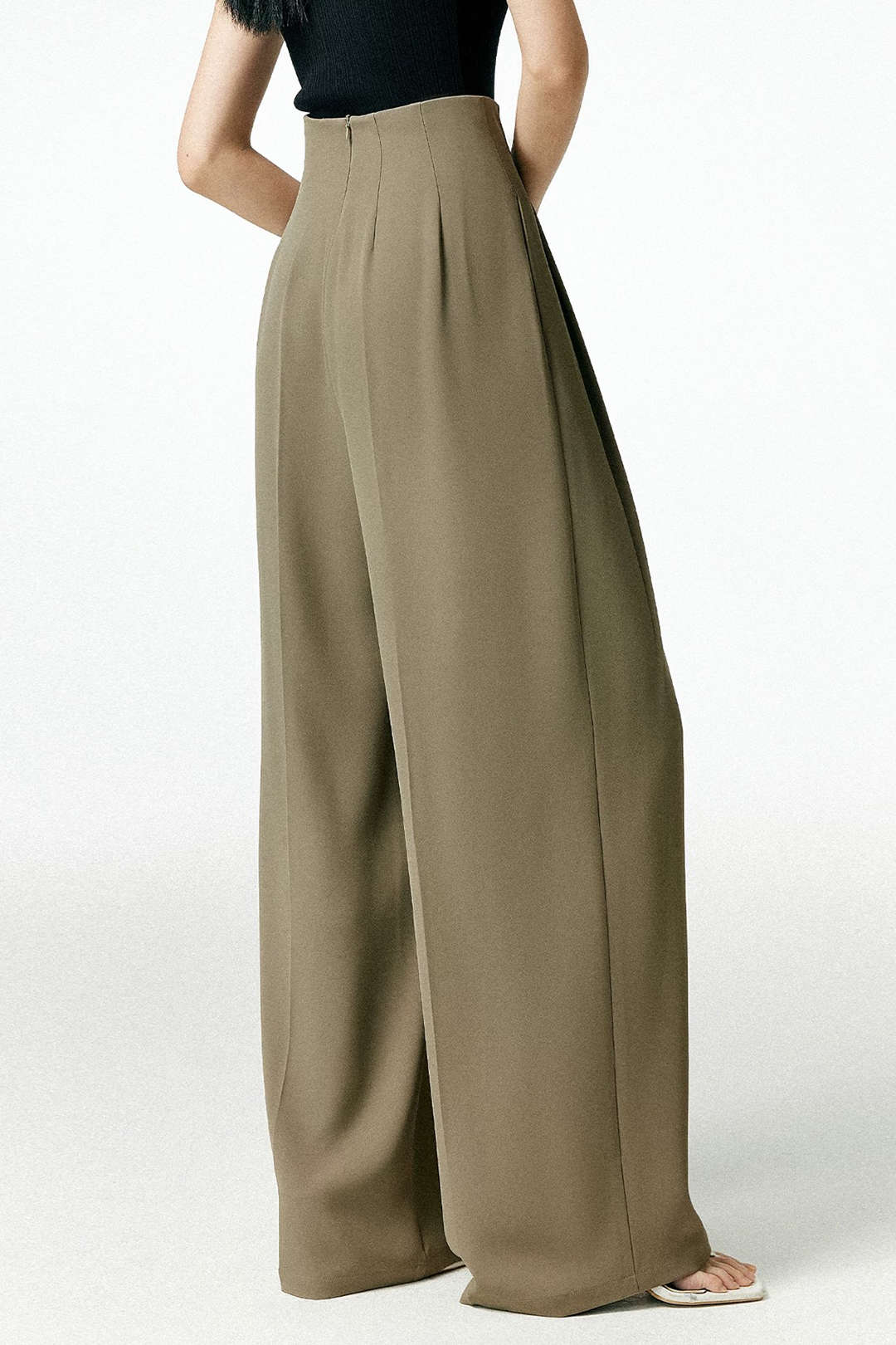 Pleated Asymmetrical Wide Leg Trousers - Image 2