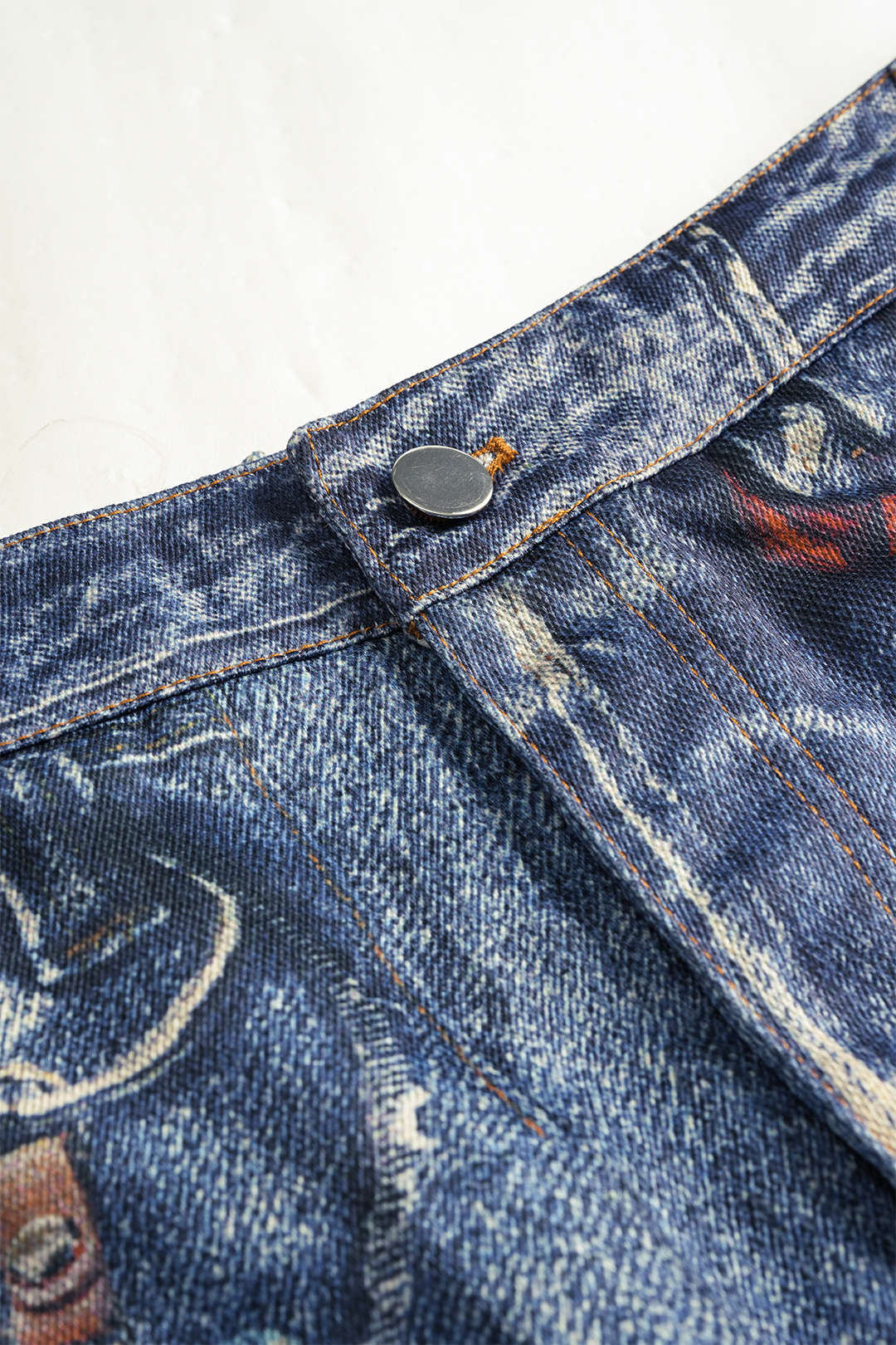Plus Size Abstract Watercolor Print Button Pocket Trousers - Image 4