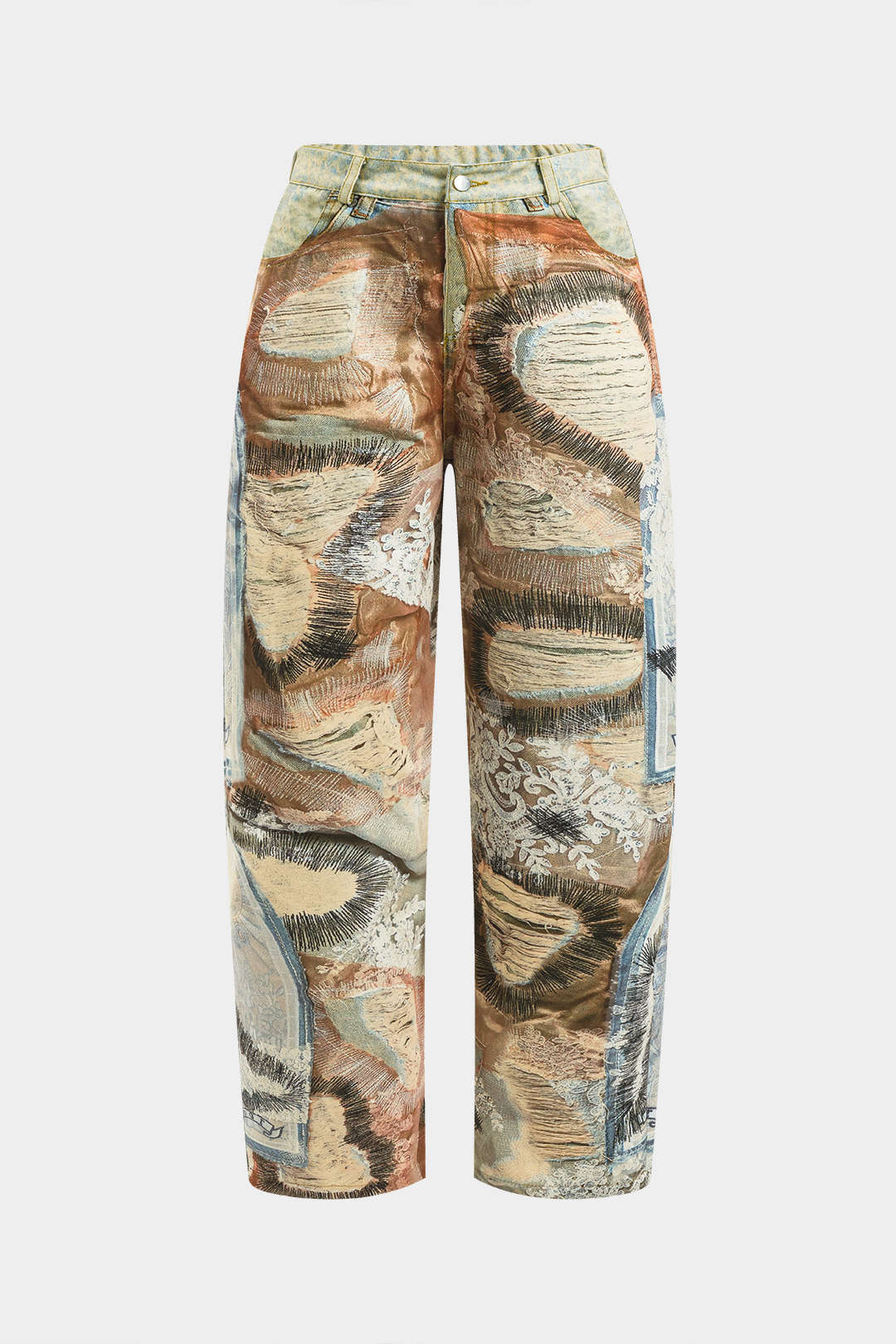 Abstract Print Button Pocket Trousers - Image 2