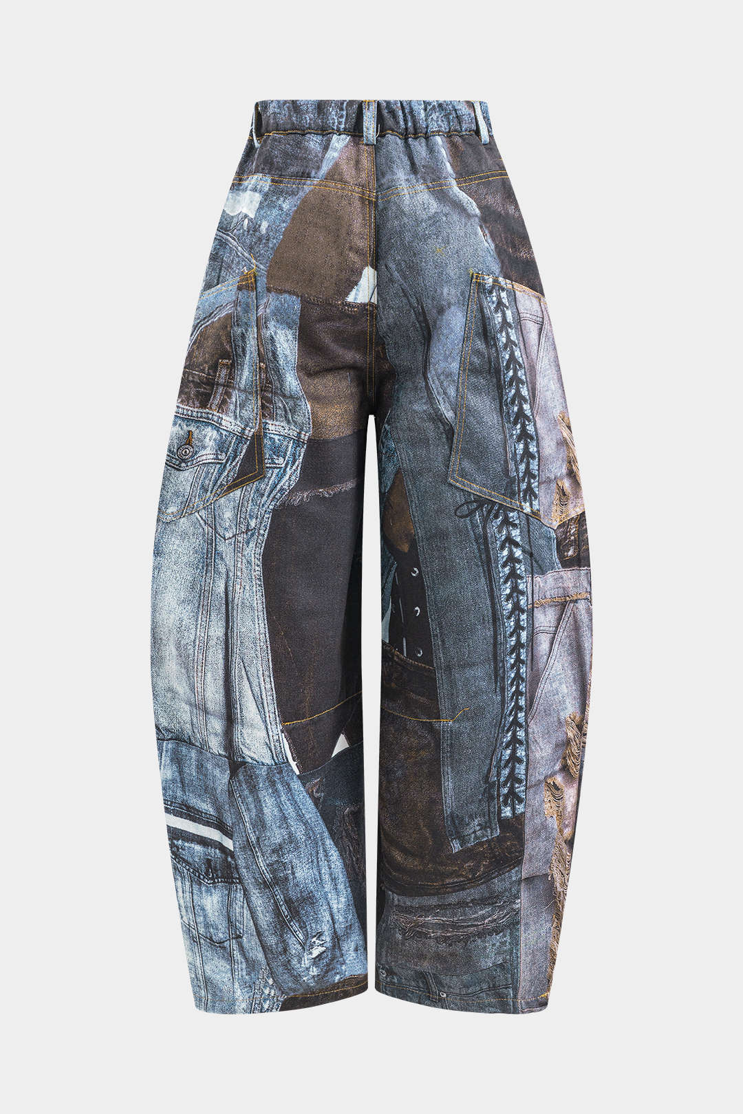 Abstract Print Button Pocket Wide Leg Barrel Trousers - Image 3