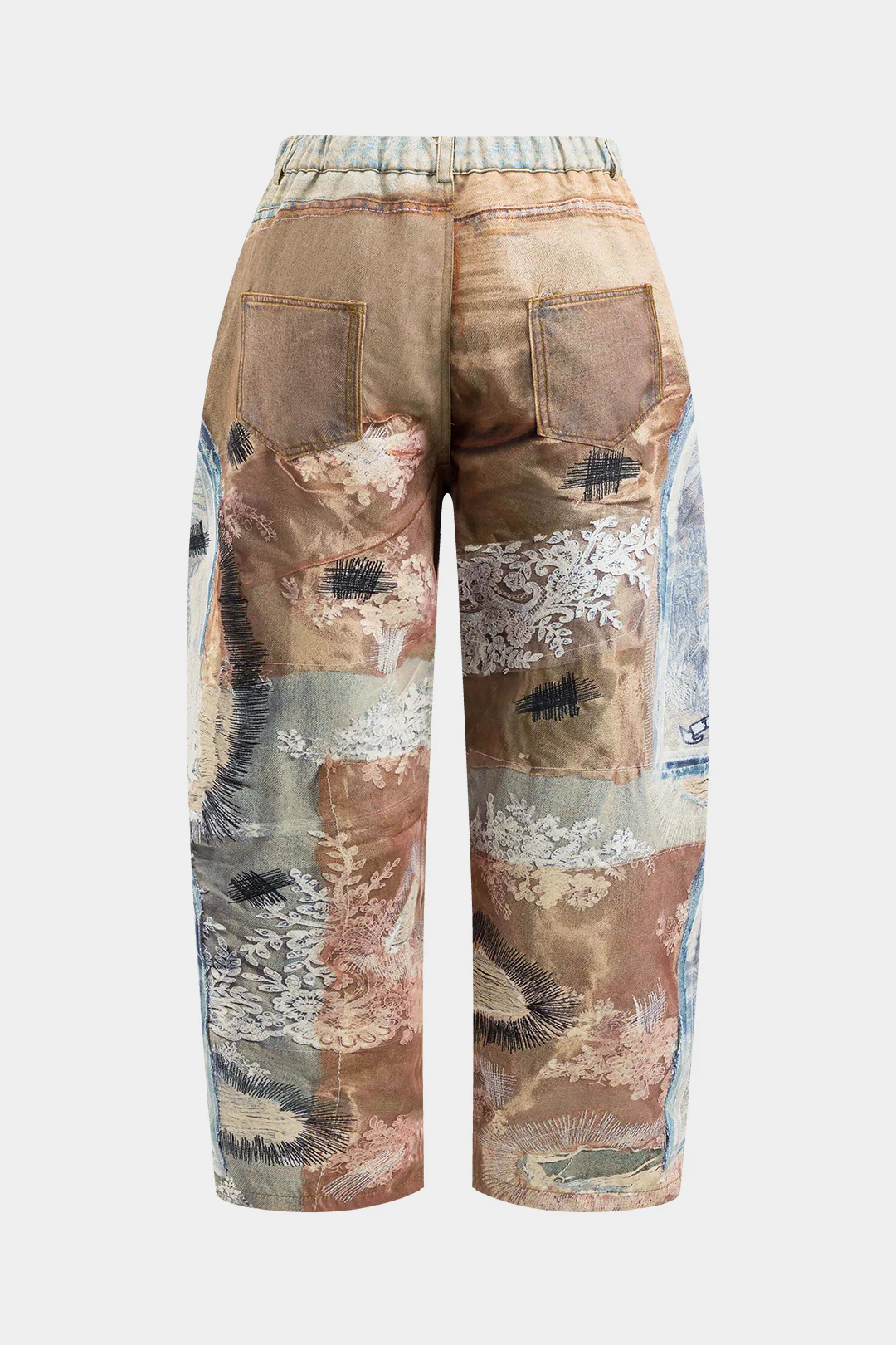 Plus Size Abstract Print Zipper Wide Leg Trousers - Image 2
