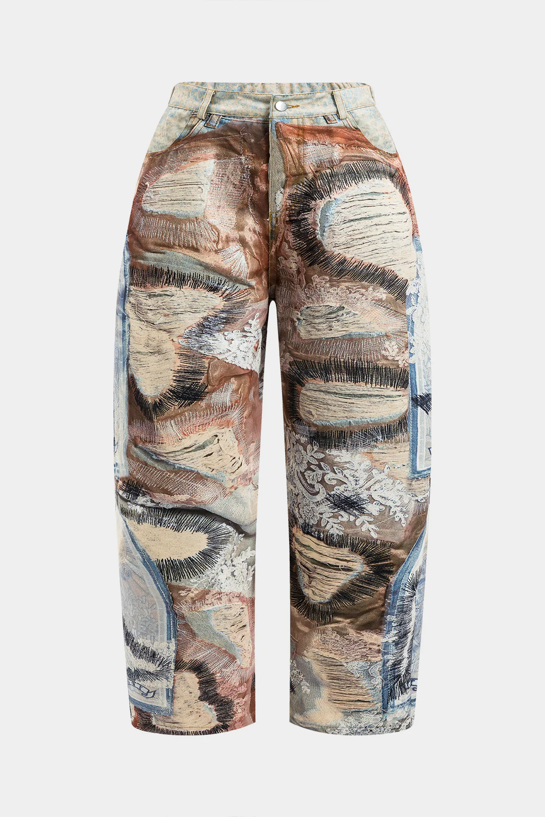 Plus Size Abstract Print Zipper Wide Leg Trousers - Image 3