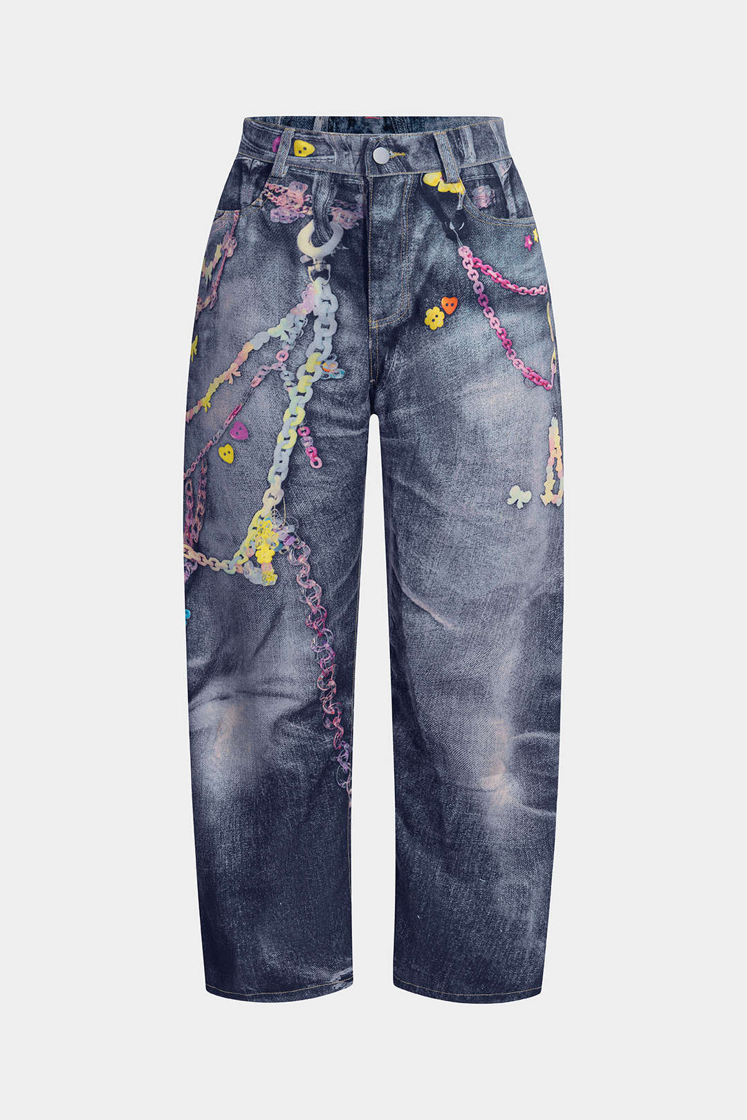 Abstract Print Button Wide Leg Trousers - Image 13