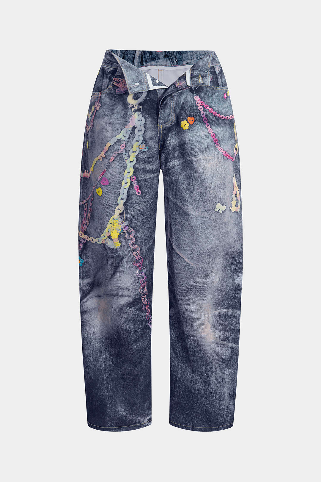 Abstract Print Button Wide Leg Trousers - Image 8