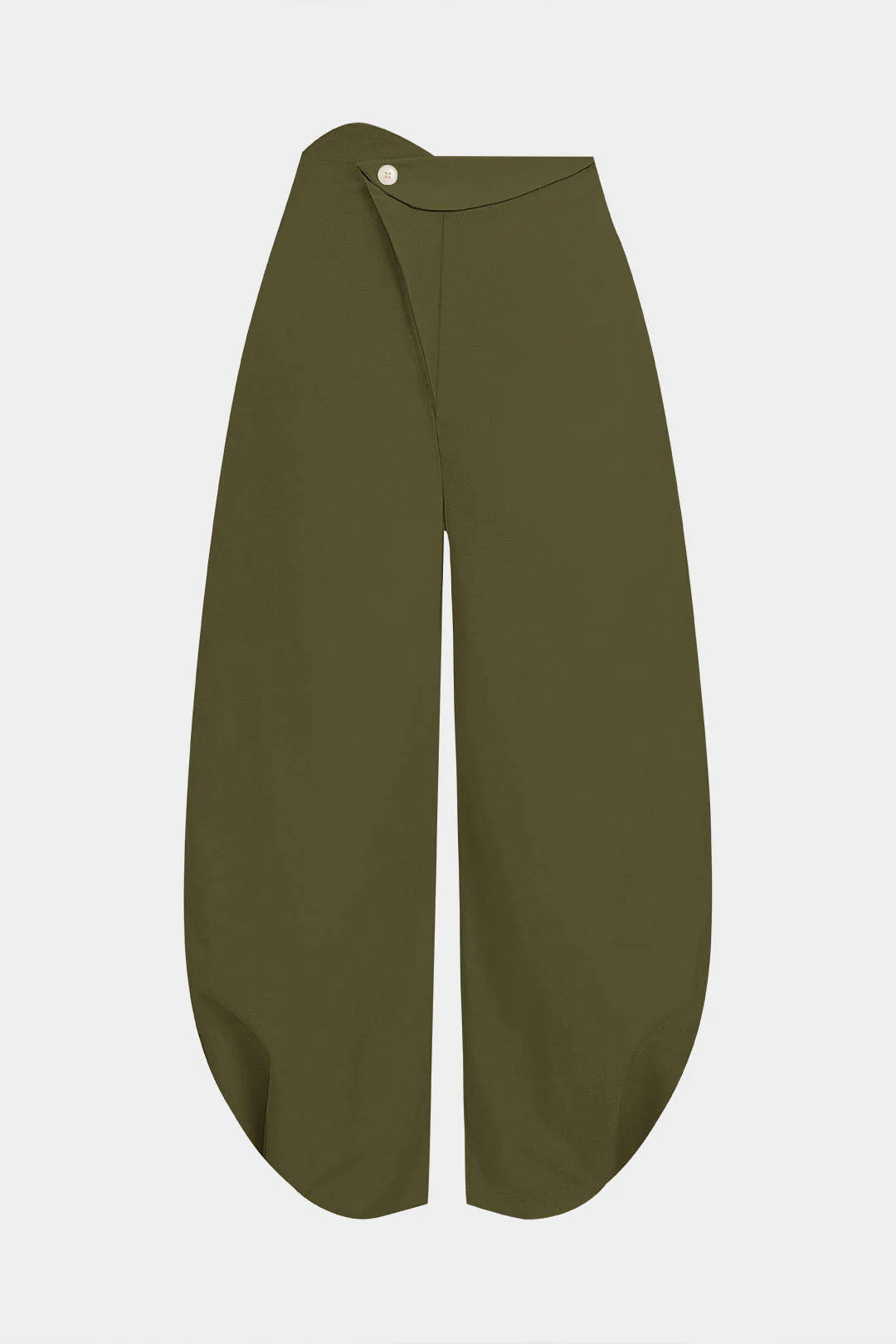 Linen Button Asymmetrical Ruched Barrel Trousers - Image 10