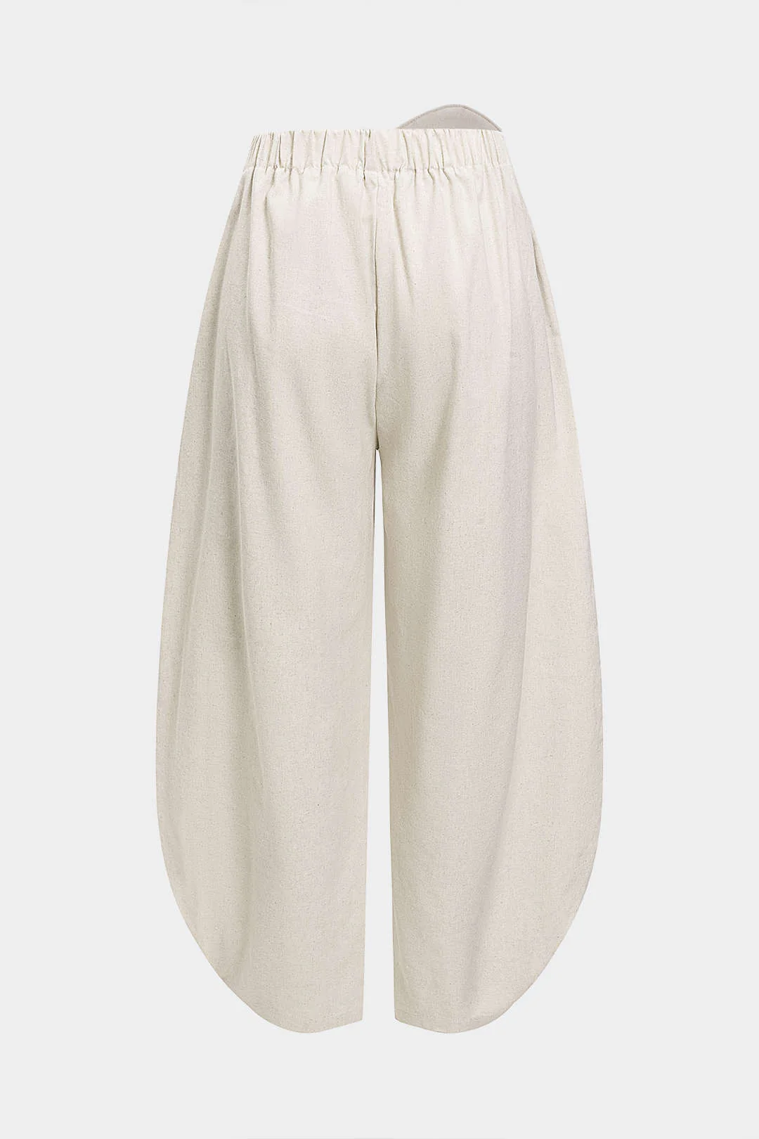 Linen Button Asymmetrical Ruched Barrel Trousers - Image 2