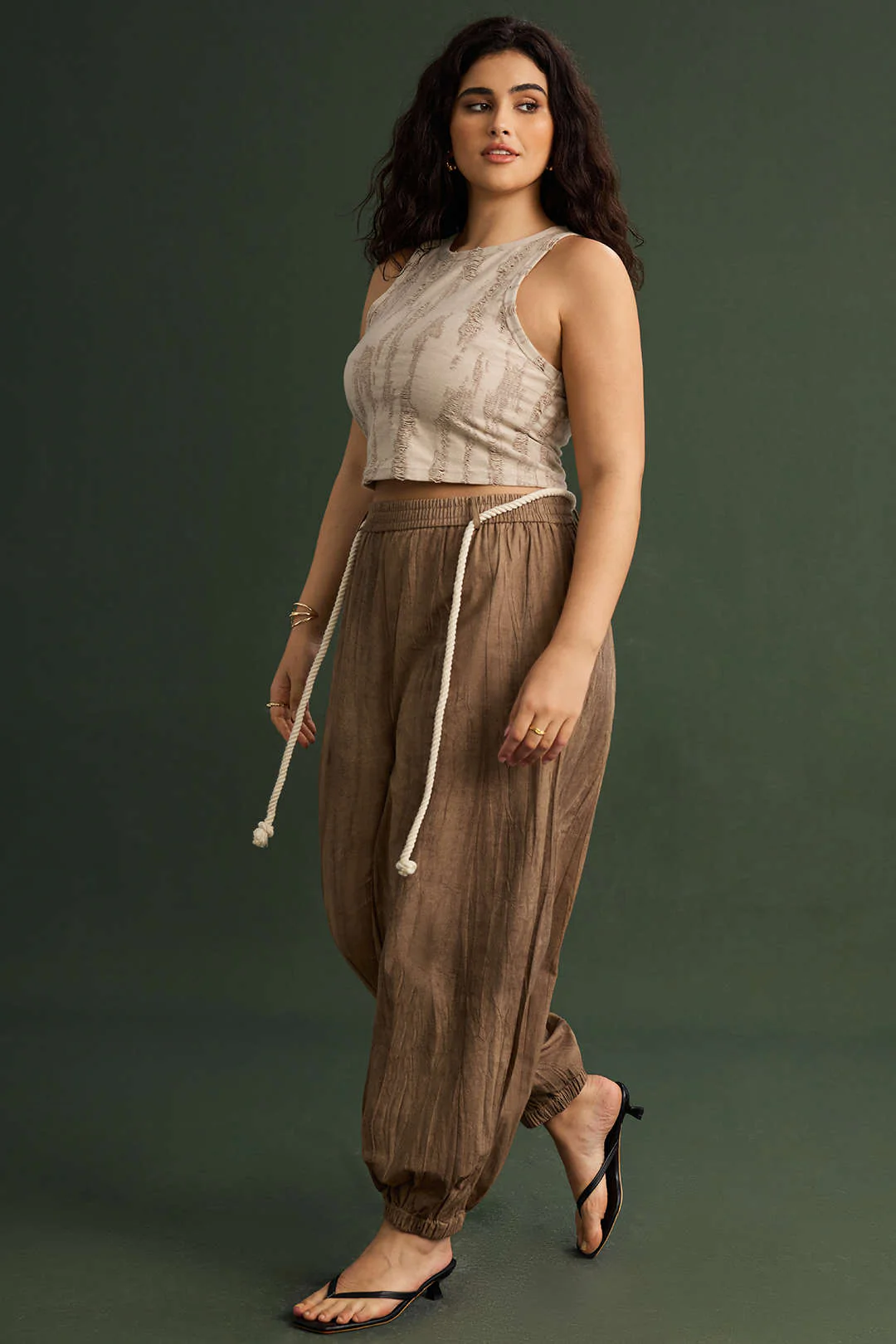 Plus Size High Waist Ruched Belted Trousers - Image 6