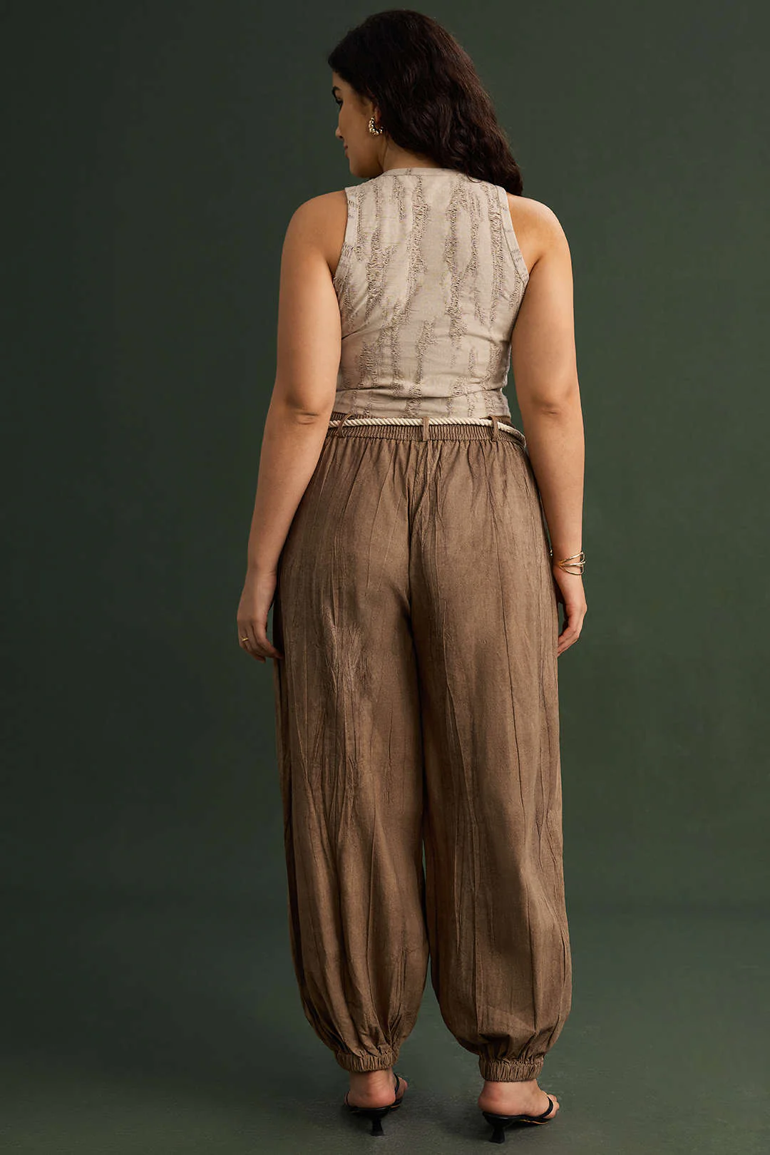 Plus Size High Waist Ruched Belted Trousers - Image 8