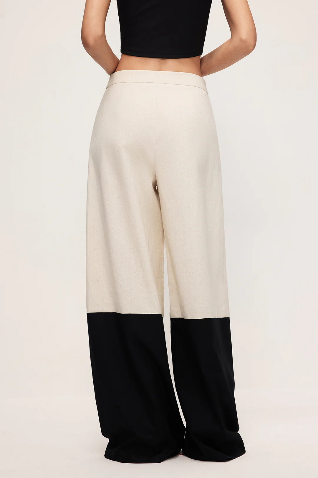 Linen High Waist Patchwork Wide Leg Trousers - Image 4
