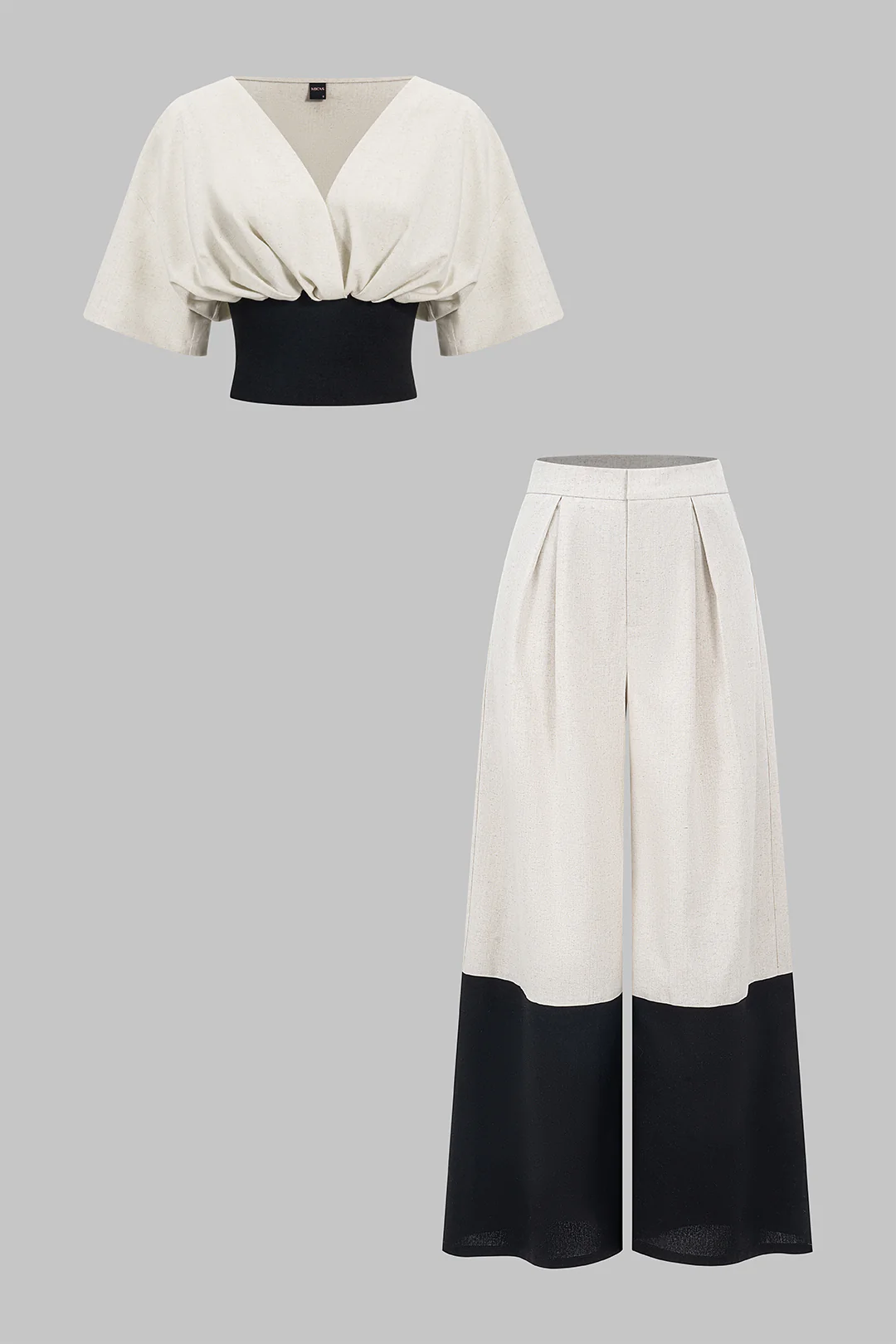 Linen High Waist Patchwork Wide Leg Trousers - Image 7