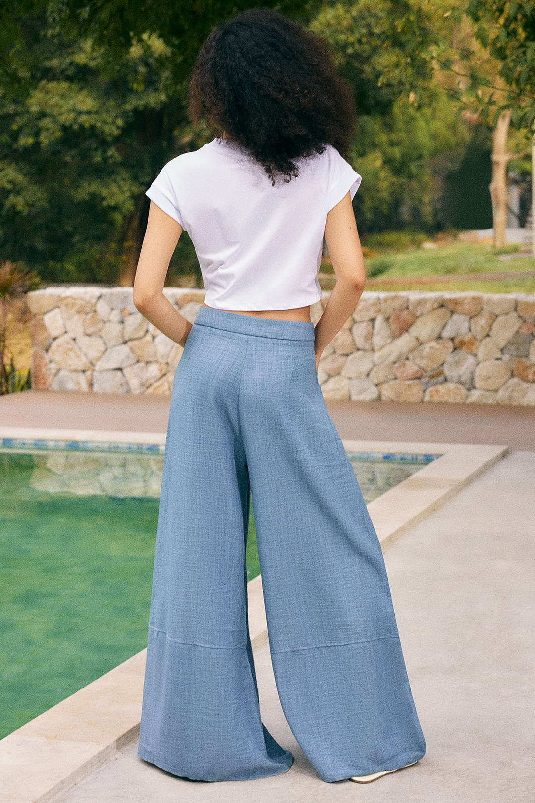 Ruched Zipper Pocket Wide Leg Trousers - Image 10