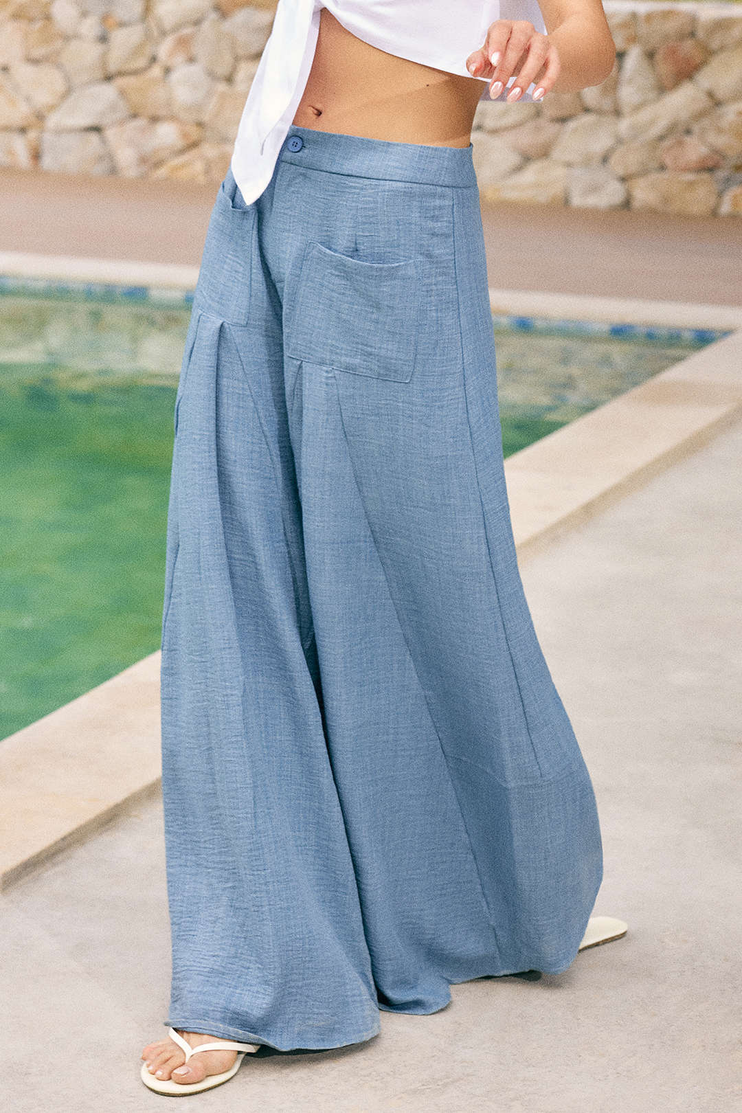 Ruched Zipper Pocket Wide Leg Trousers - Image 7