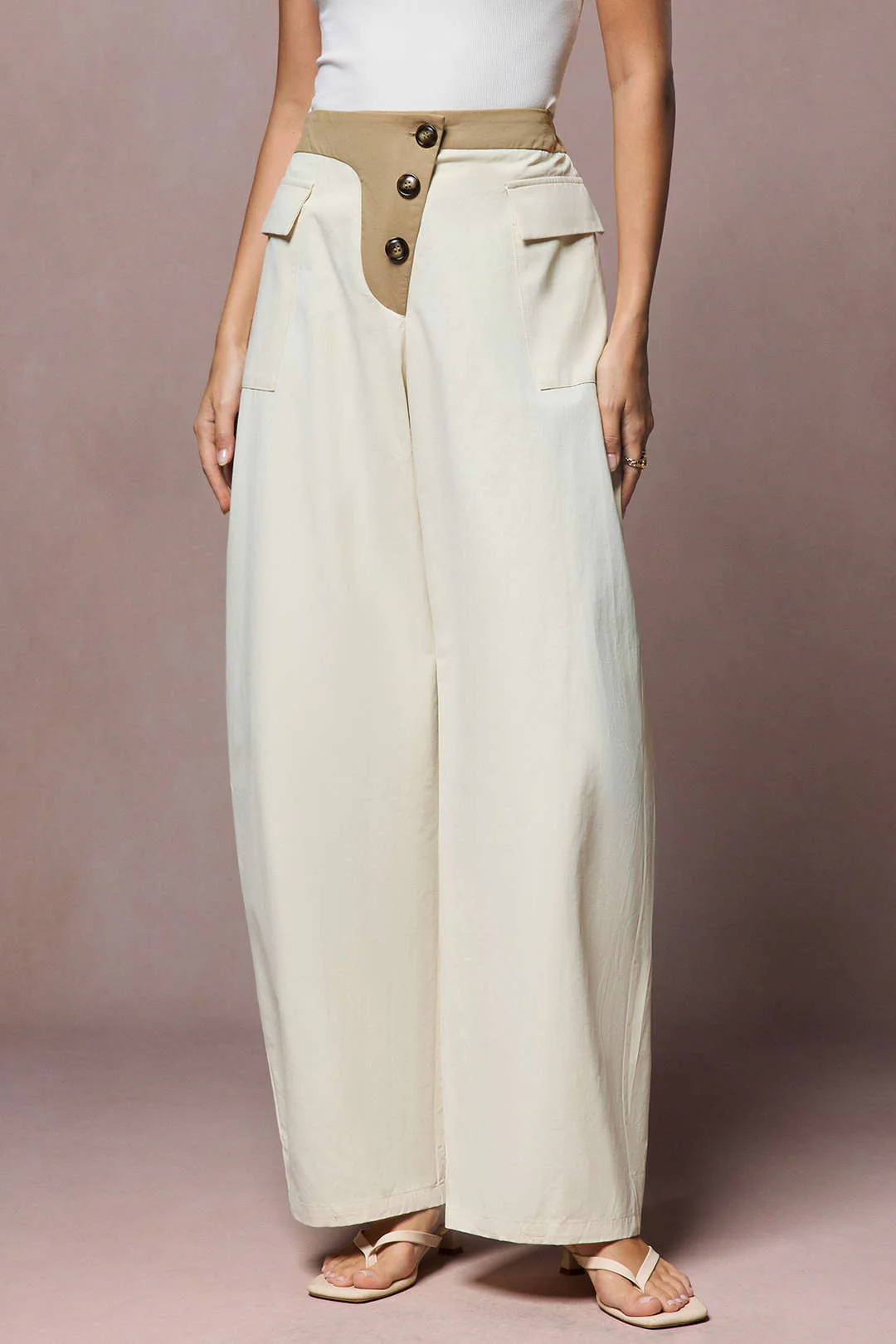 Asymmetrical Button Wide Leg Trousers - Image 6