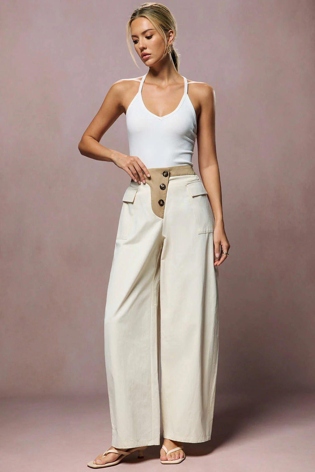 Asymmetrical Button Wide Leg Trousers - Image 7
