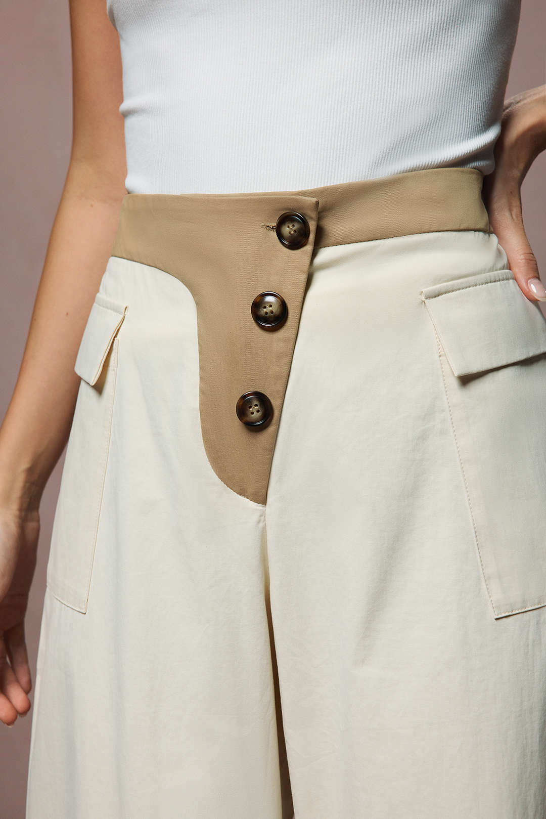Asymmetrical Button Wide Leg Trousers - Image 8