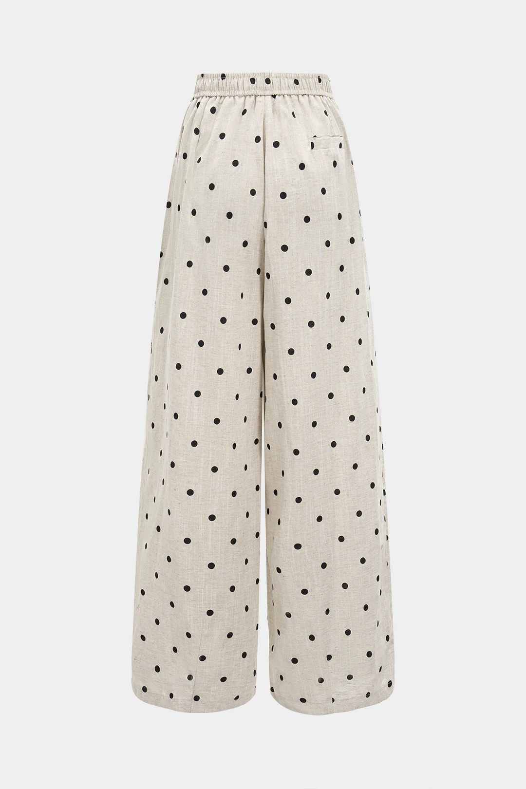 Polka Dots Print Linen Drawstring Wide Leg Trousers - Image 2