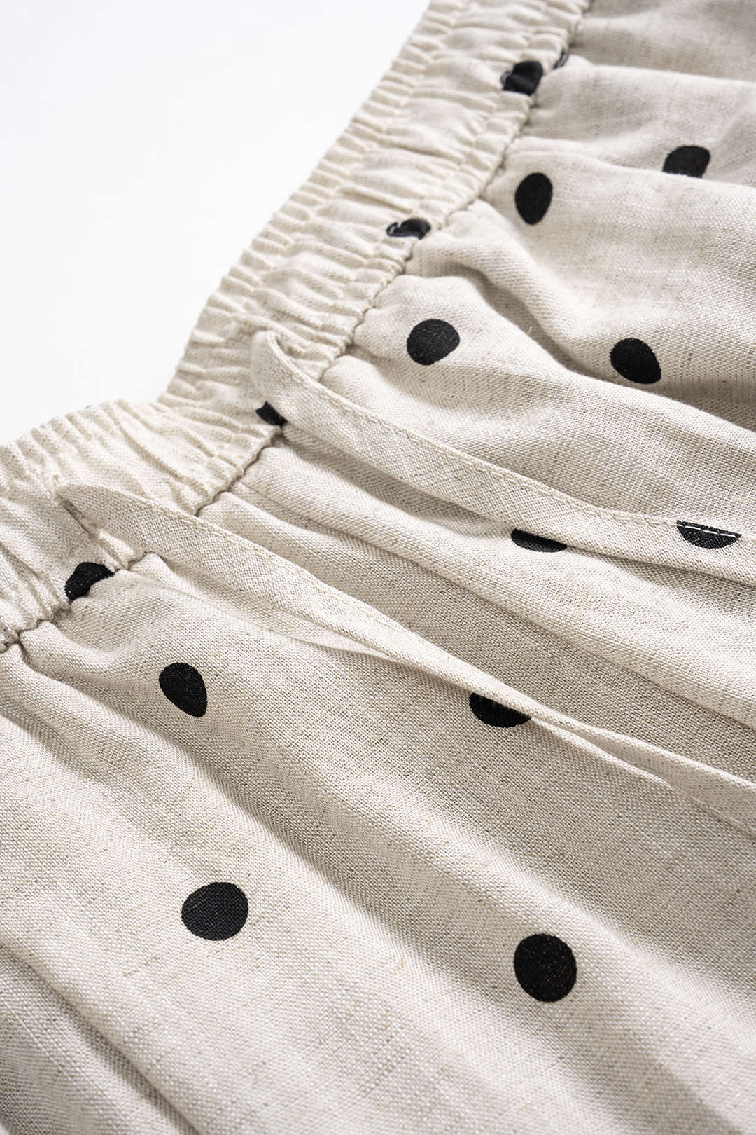 Polka Dots Print Linen Drawstring Wide Leg Trousers - Image 3