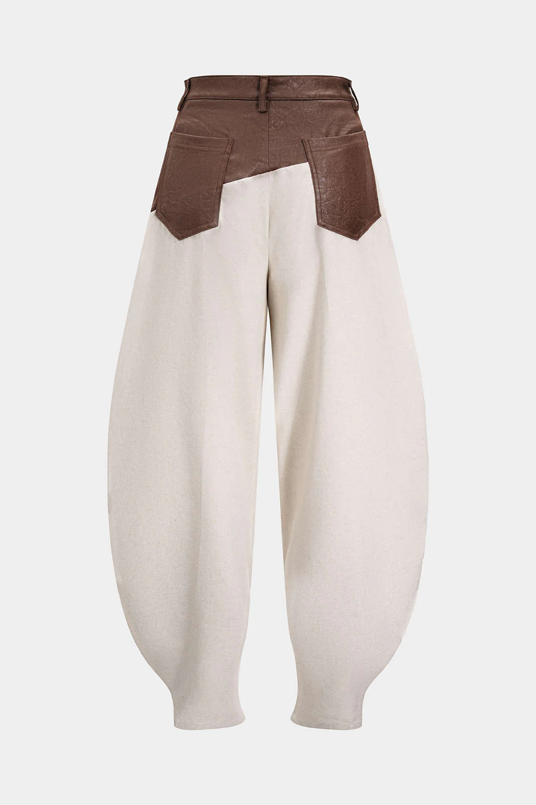 Faux Leather Ruched Patchwork Barrel Trousers - Image 2